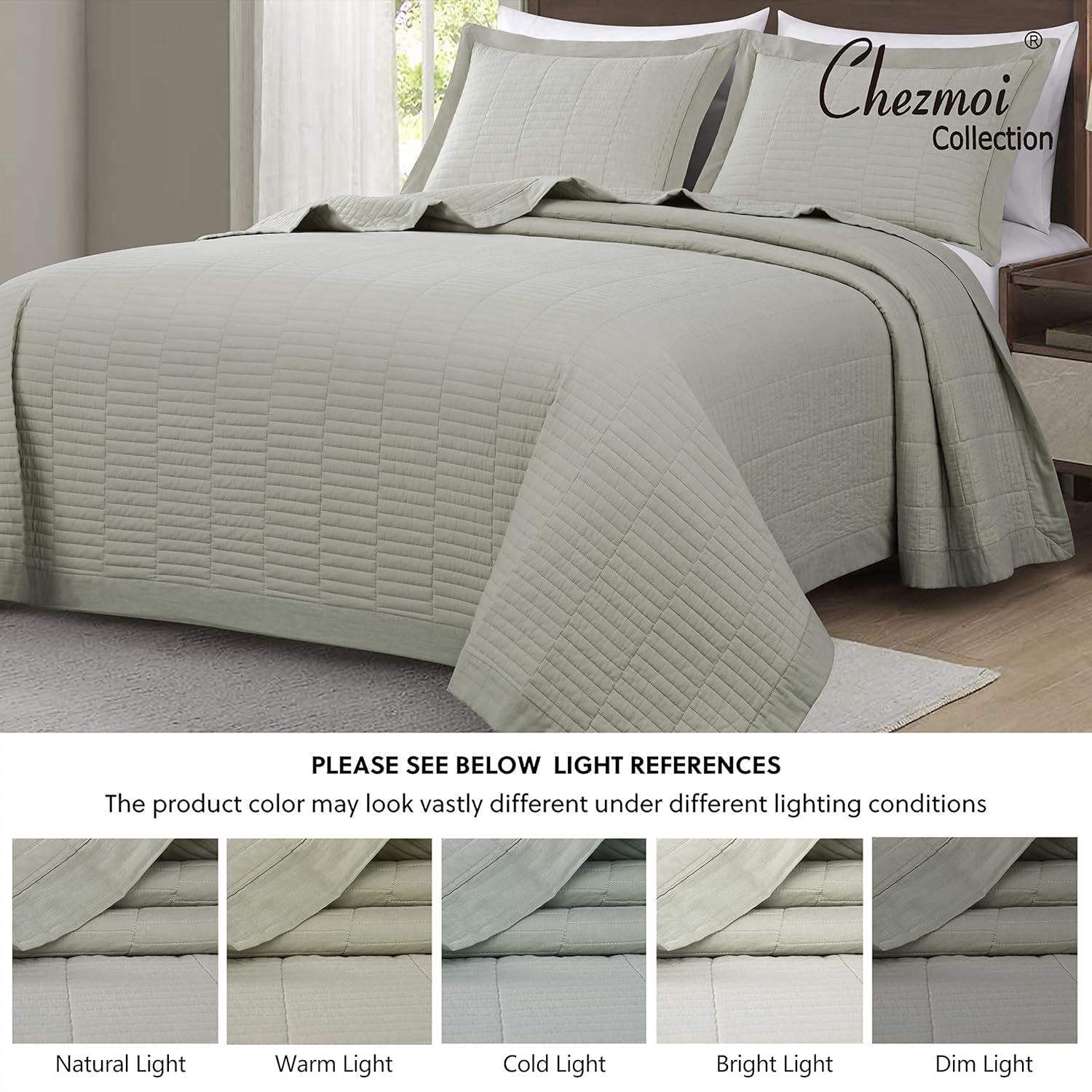 Chezmoi Yuma 3-Piece Cotton Quilt Set Queen Size 1