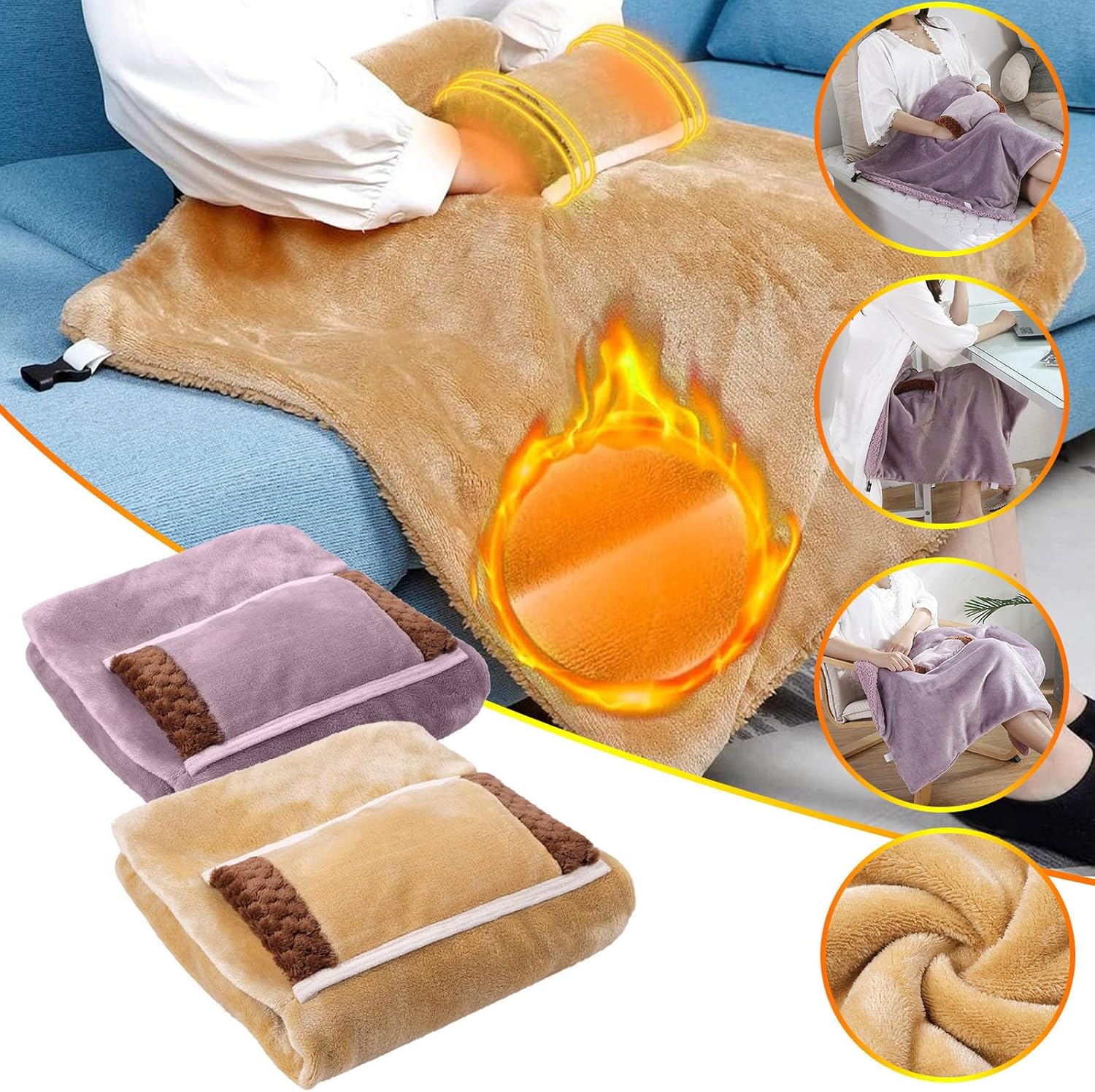 Cordless Heated Blanket for Car Office Travel