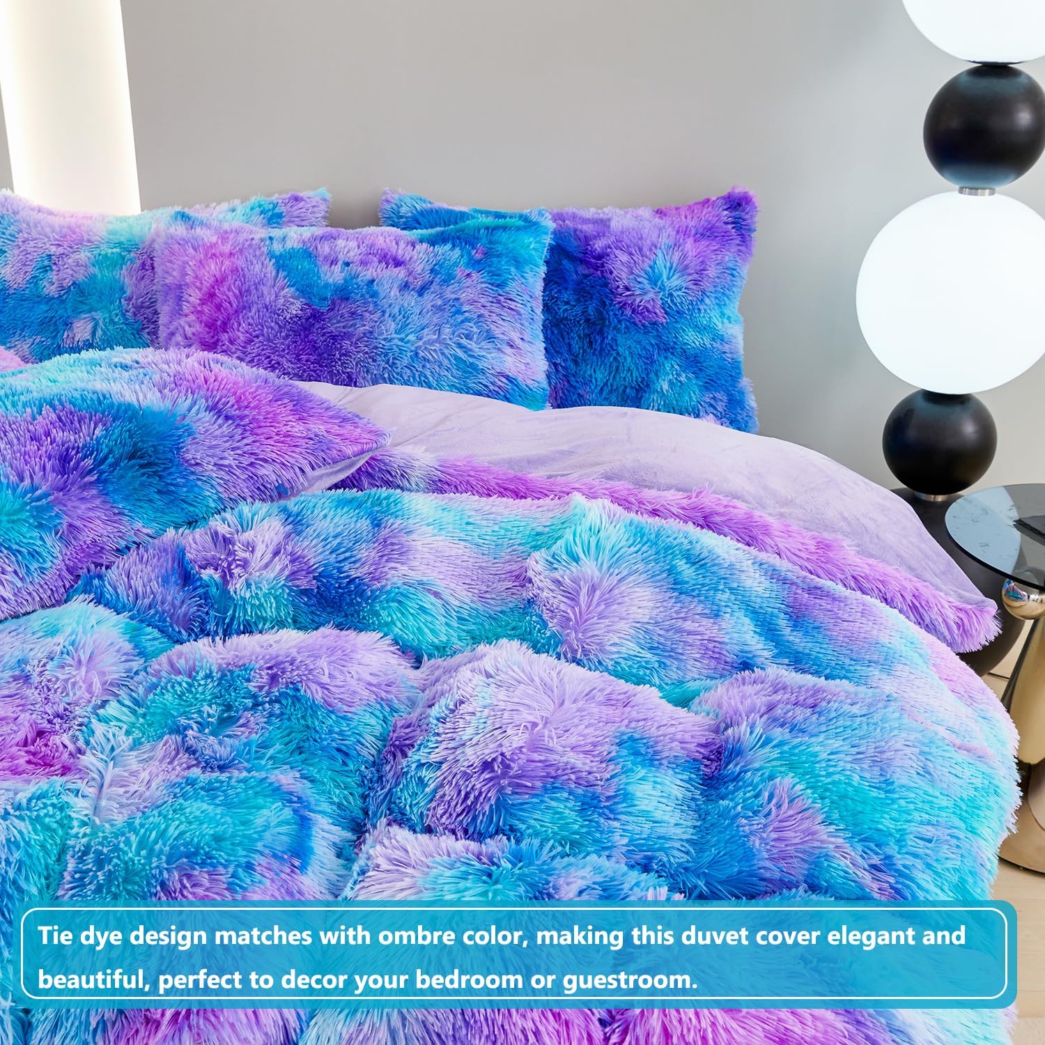 SUCSES Faux Fur Duvet Cover Set Queen Size 3Pcs