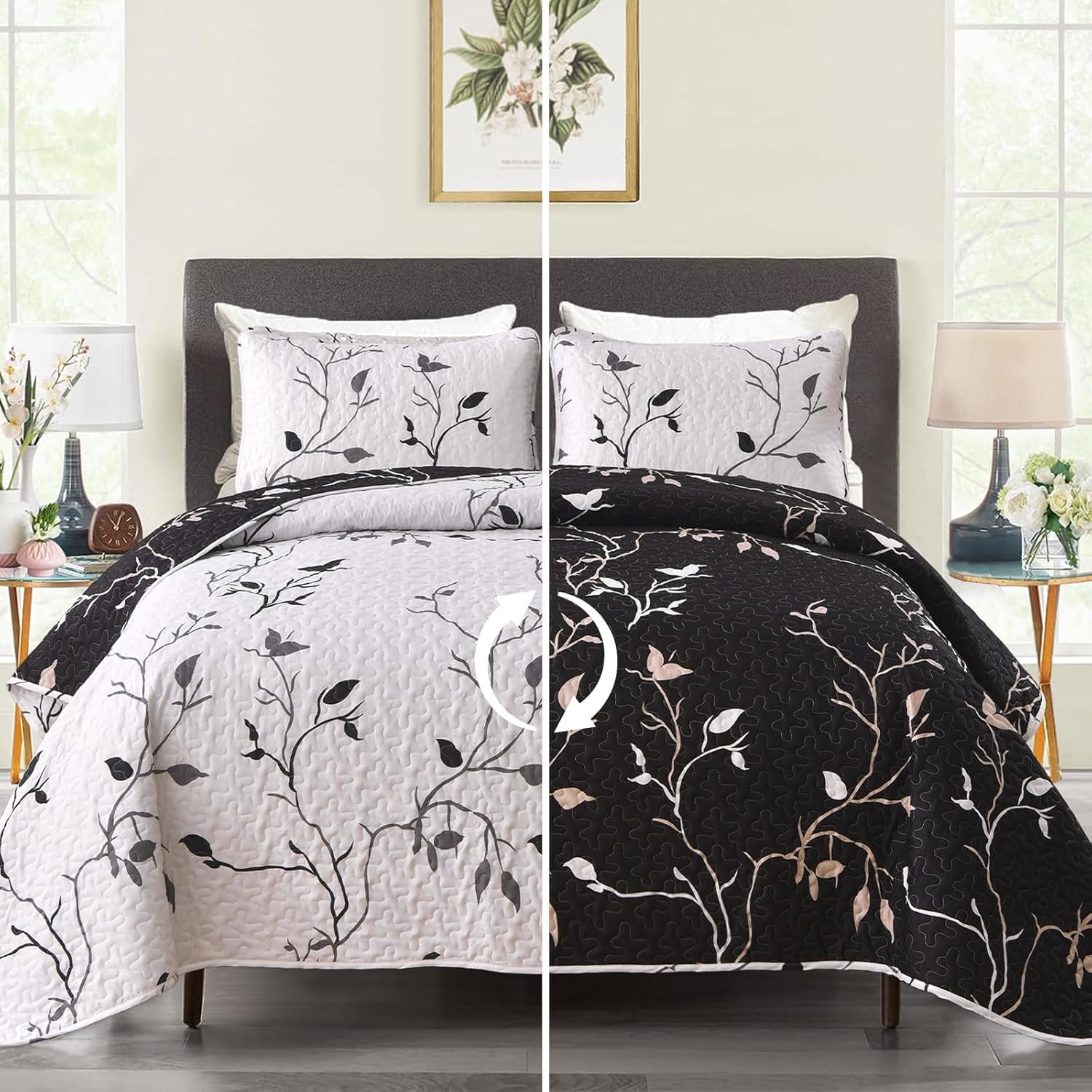 DJY Reversible Floral Quilt Set 3 Piece King Size