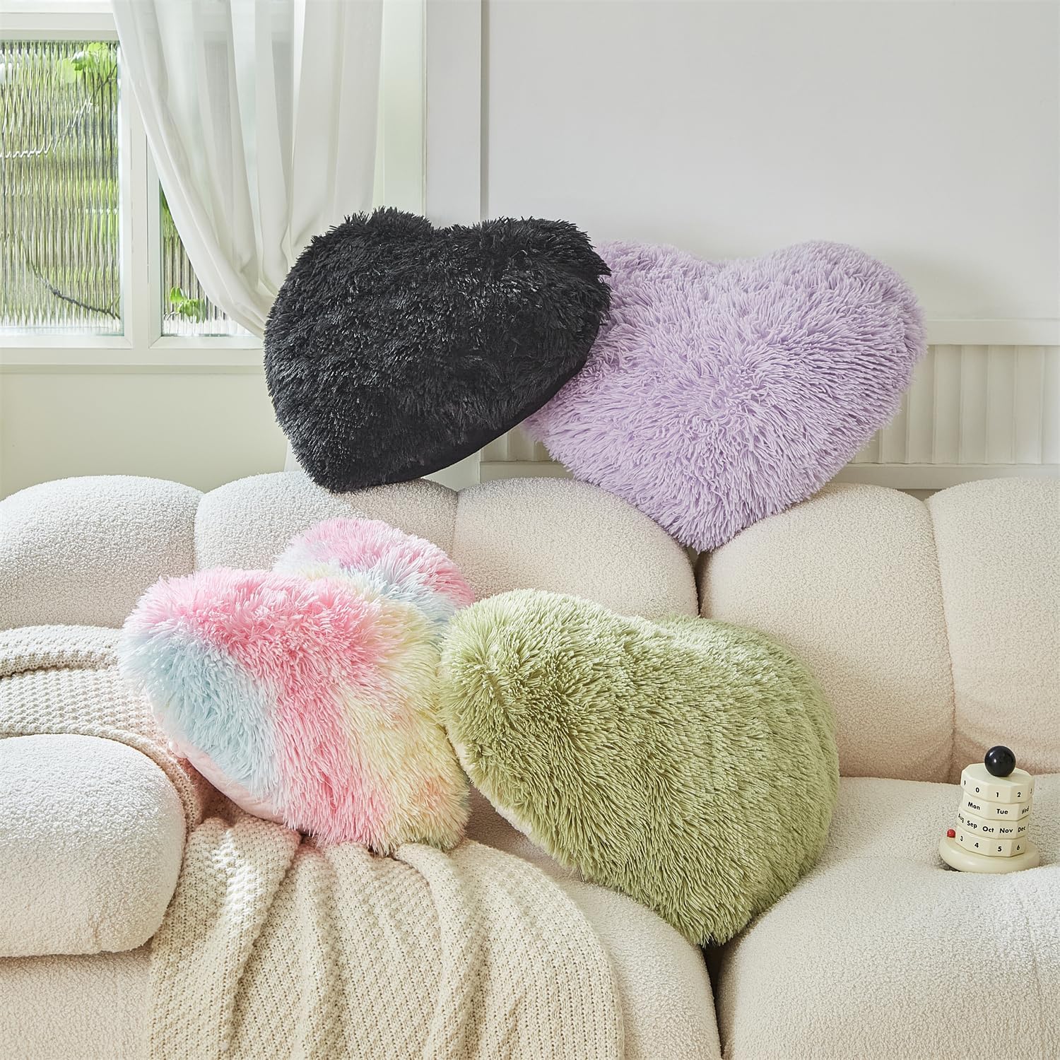 MOOWOO Fluffy Heart Pillow Faux Fur Throw Cushion 40x40cm
