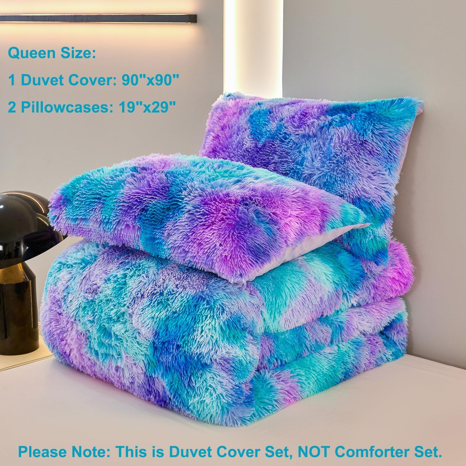 SUCSES Faux Fur Duvet Cover Set Queen Size 3Pcs