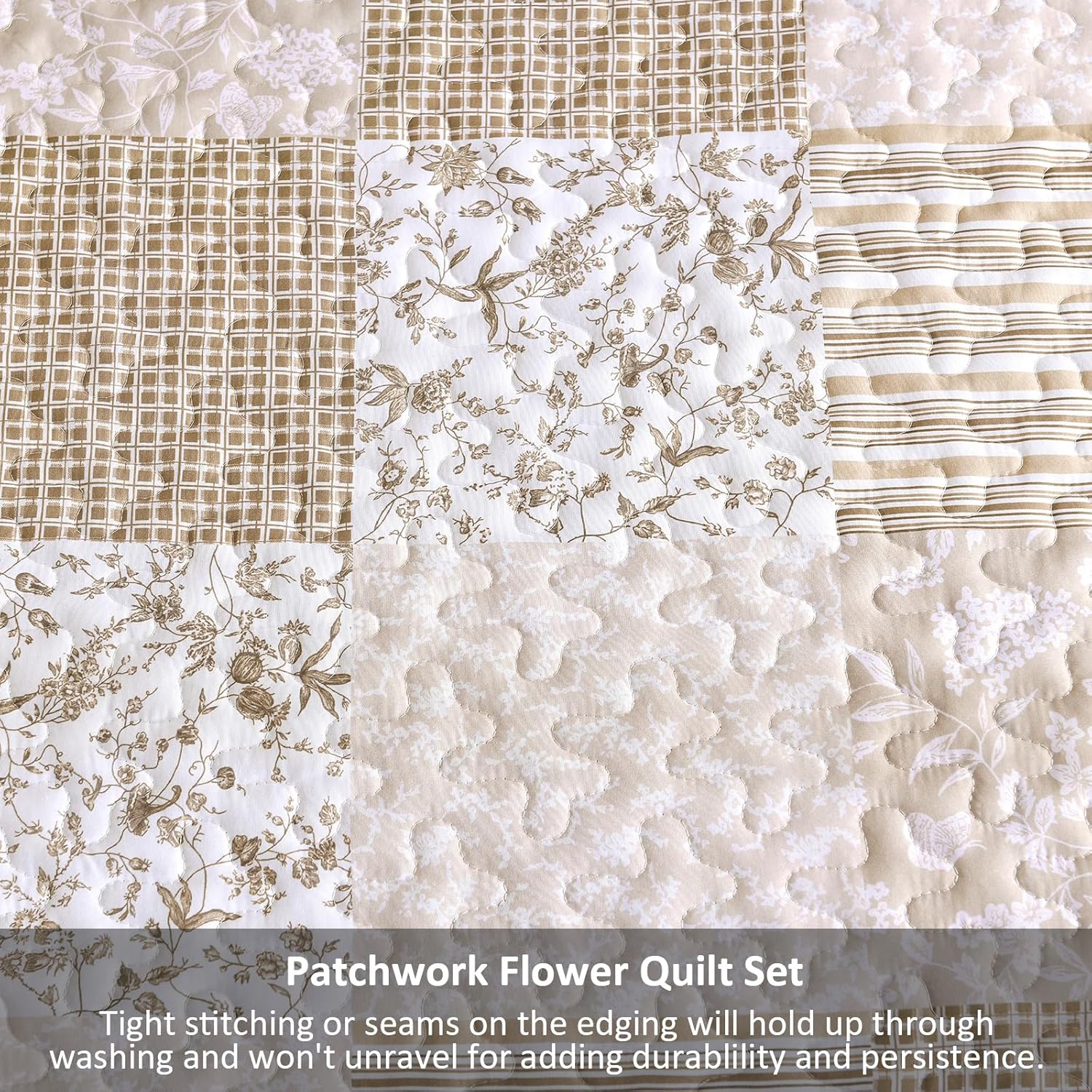 Mybedsoul Plaid Floral Quilt Set Queen Size 3 Pieces
