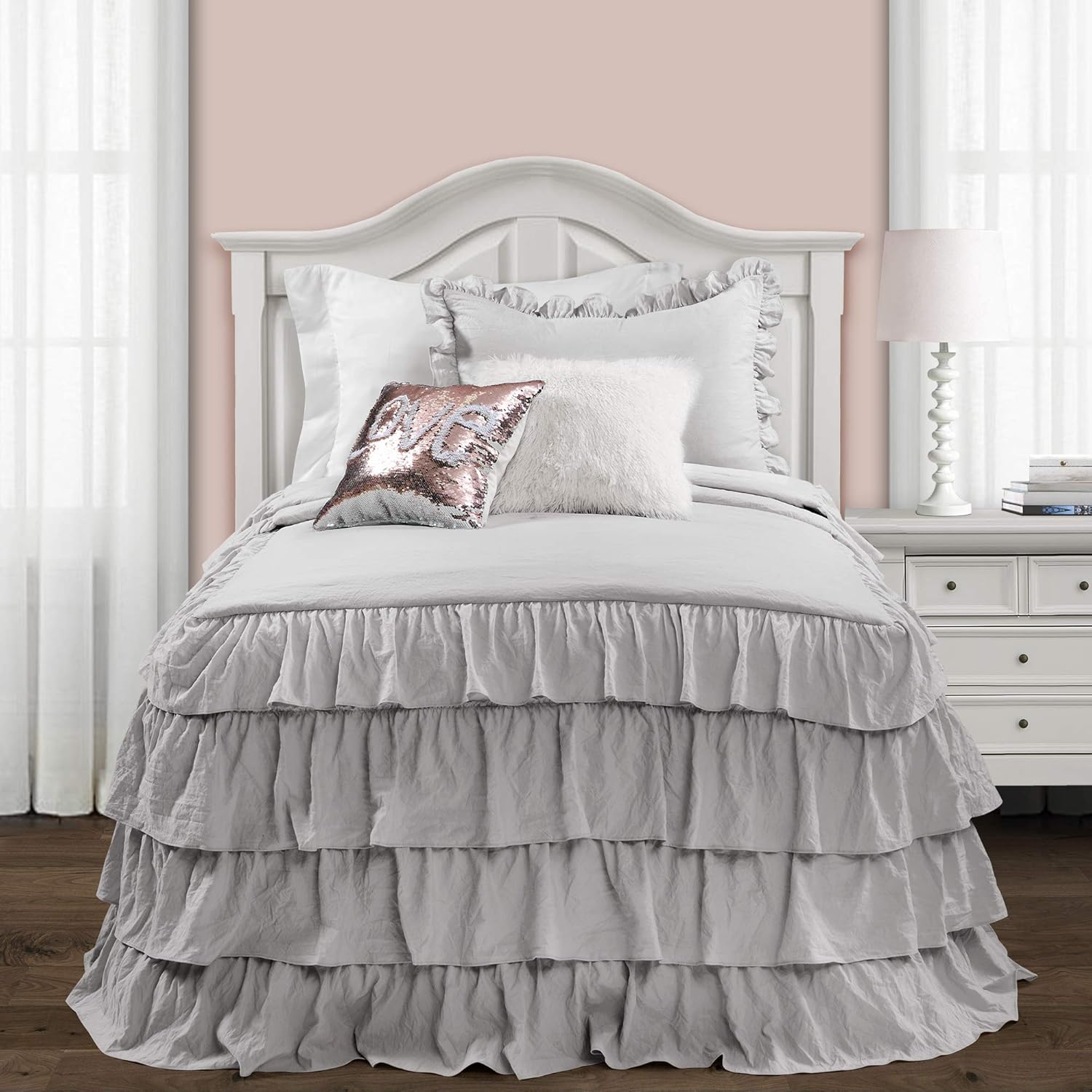 Lush Decor Allison Ruffle Skirt Bedspread Set Light Gray