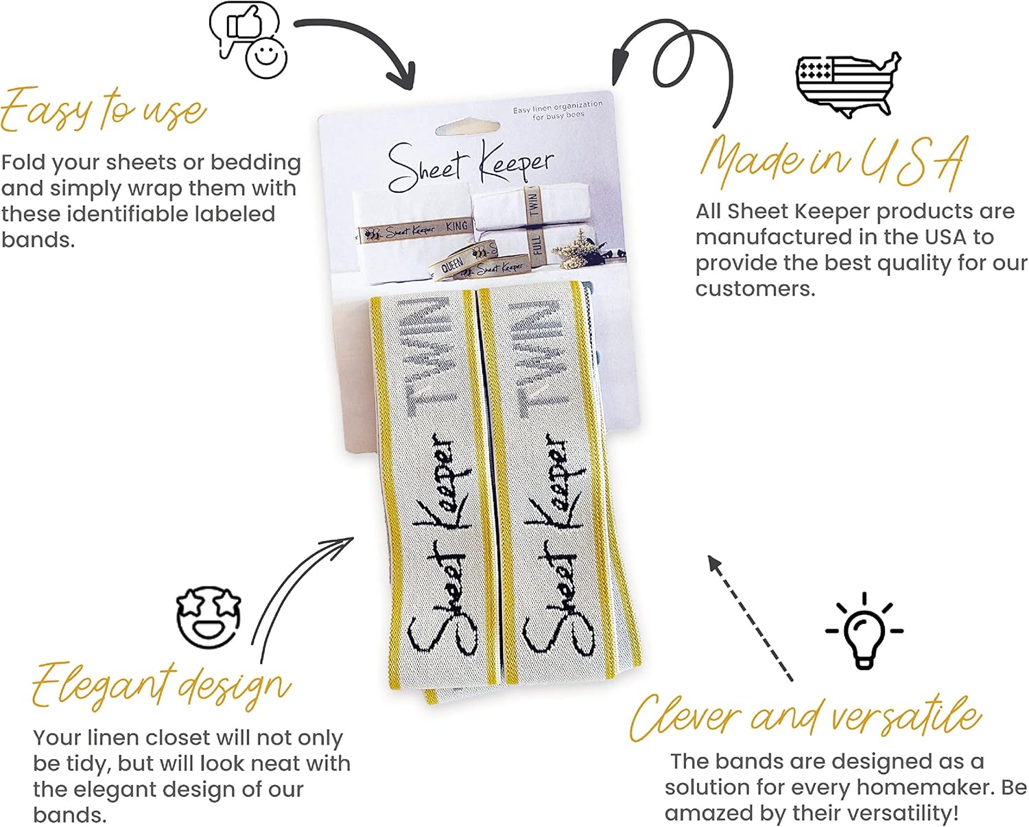 Sheet Keeper USA Made - Queen Size Sheet Bands for Bedding