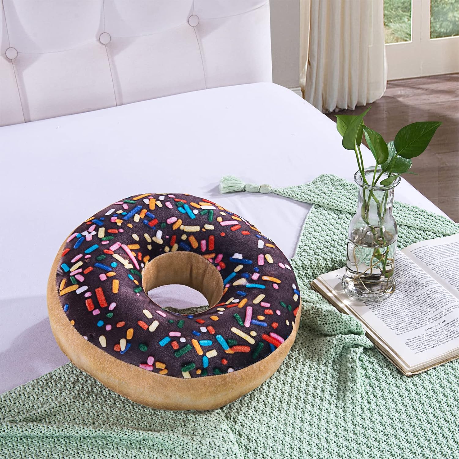 HYSEAS 14 Inch Chocolate Donut Throw Pillow 2 Pack