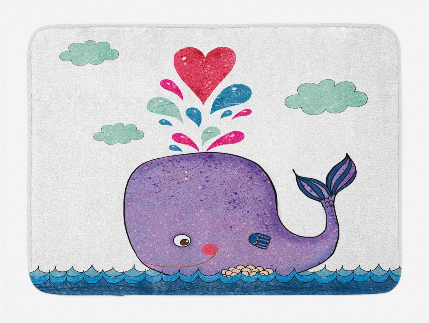 Ambesonne Whale Bath Mat with Whales and Clouds Print