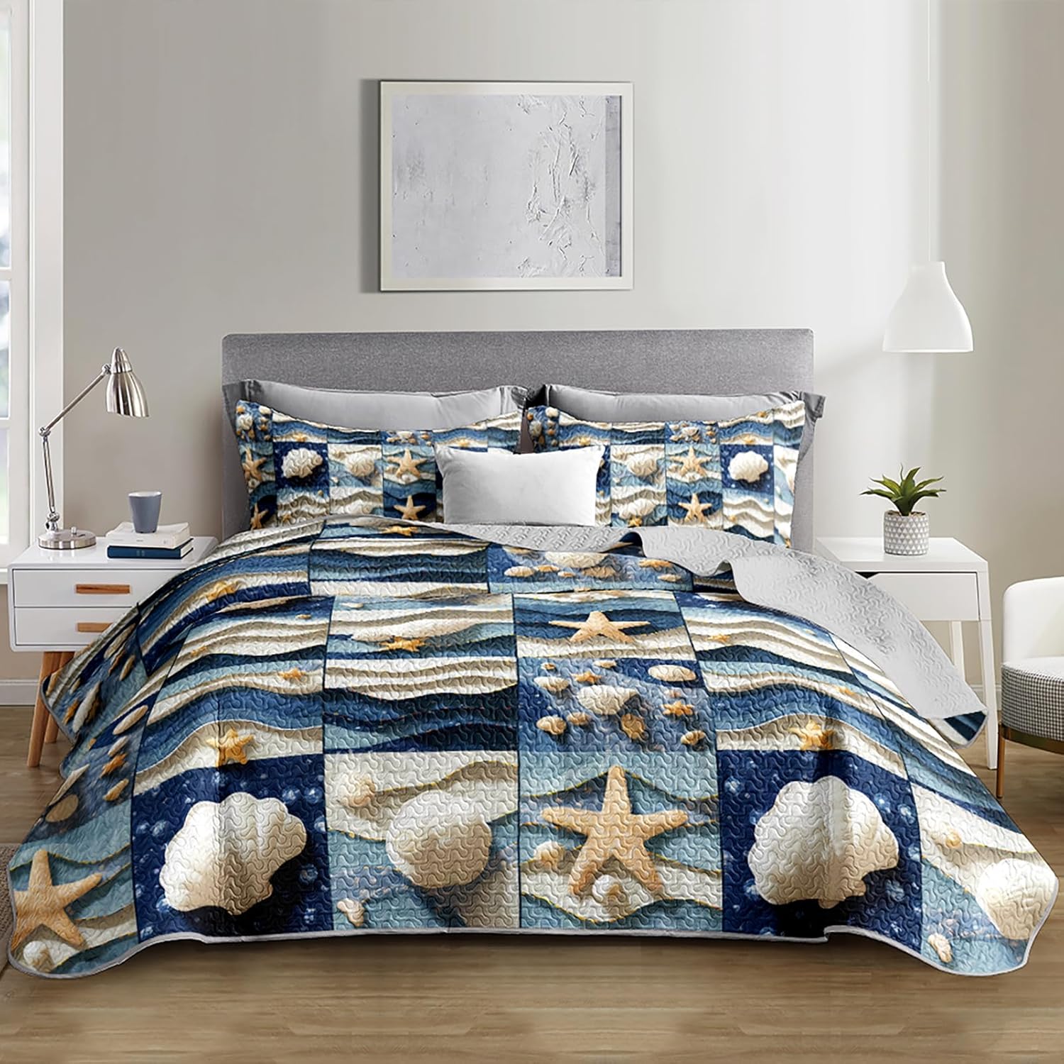 QOOMO Coastal Quilt Set Twin Size 3 Piece