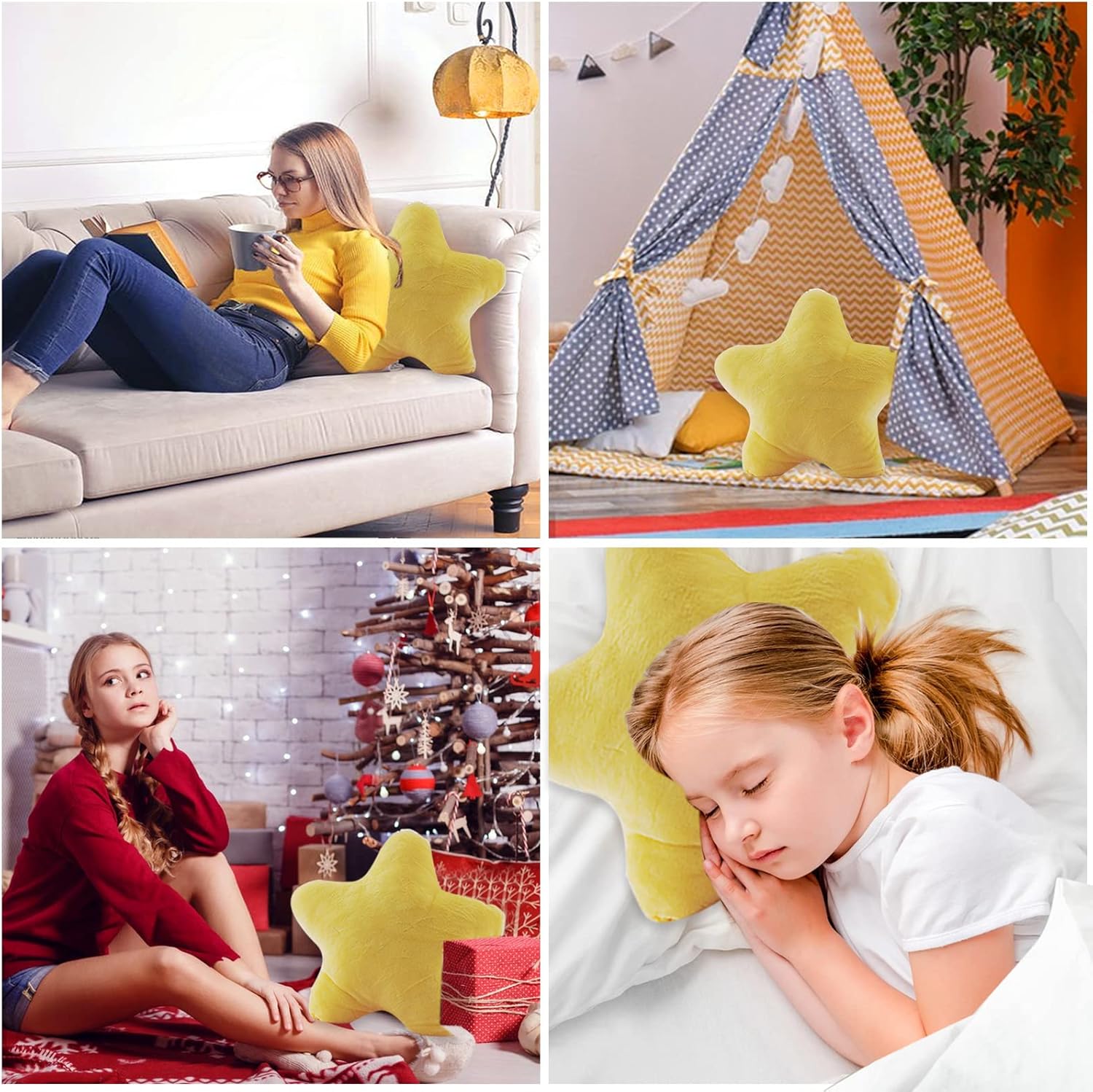 AUCOOMA Star Shaped Plush Throw Pillow - Soft Yellow 157 Inch