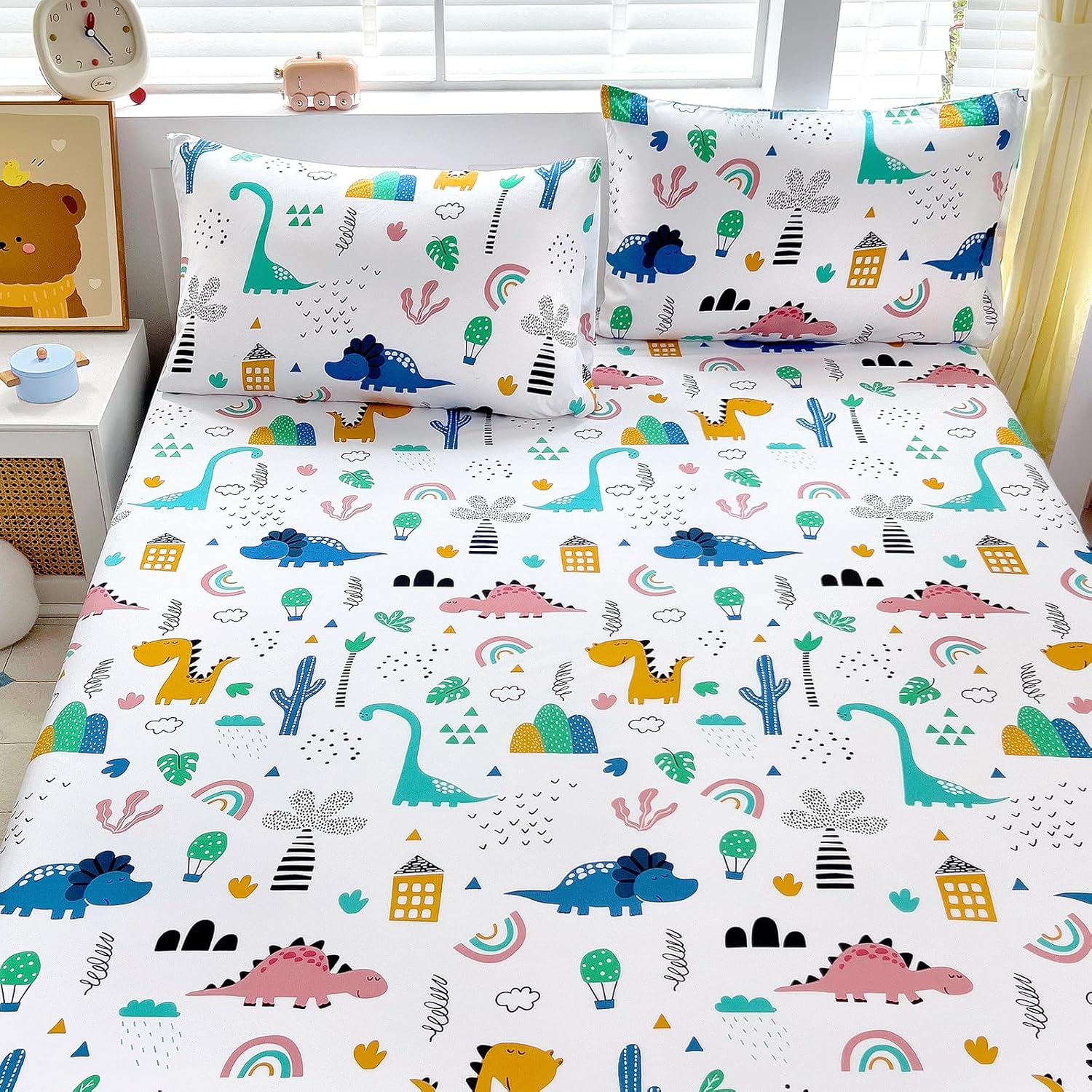 Homilay Queen Sheets Set for Kids - 4 Piece Dinosaur Pattern Bedding