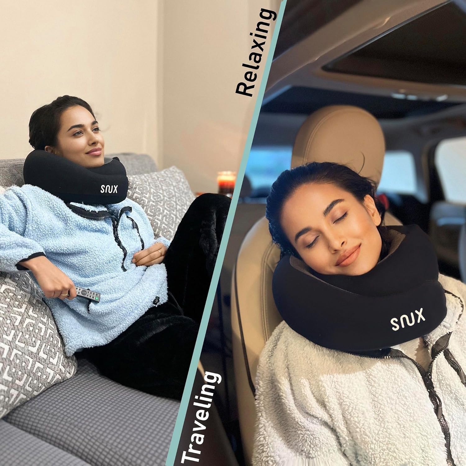 Snux Travel Neck Pillow with Hood - Memory Foam