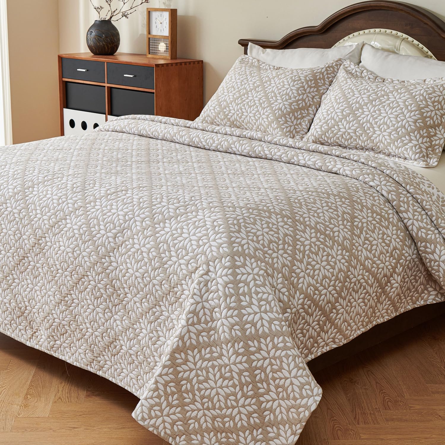 EVENHUG Reversible Leaf Cotton Quilt Set King Size