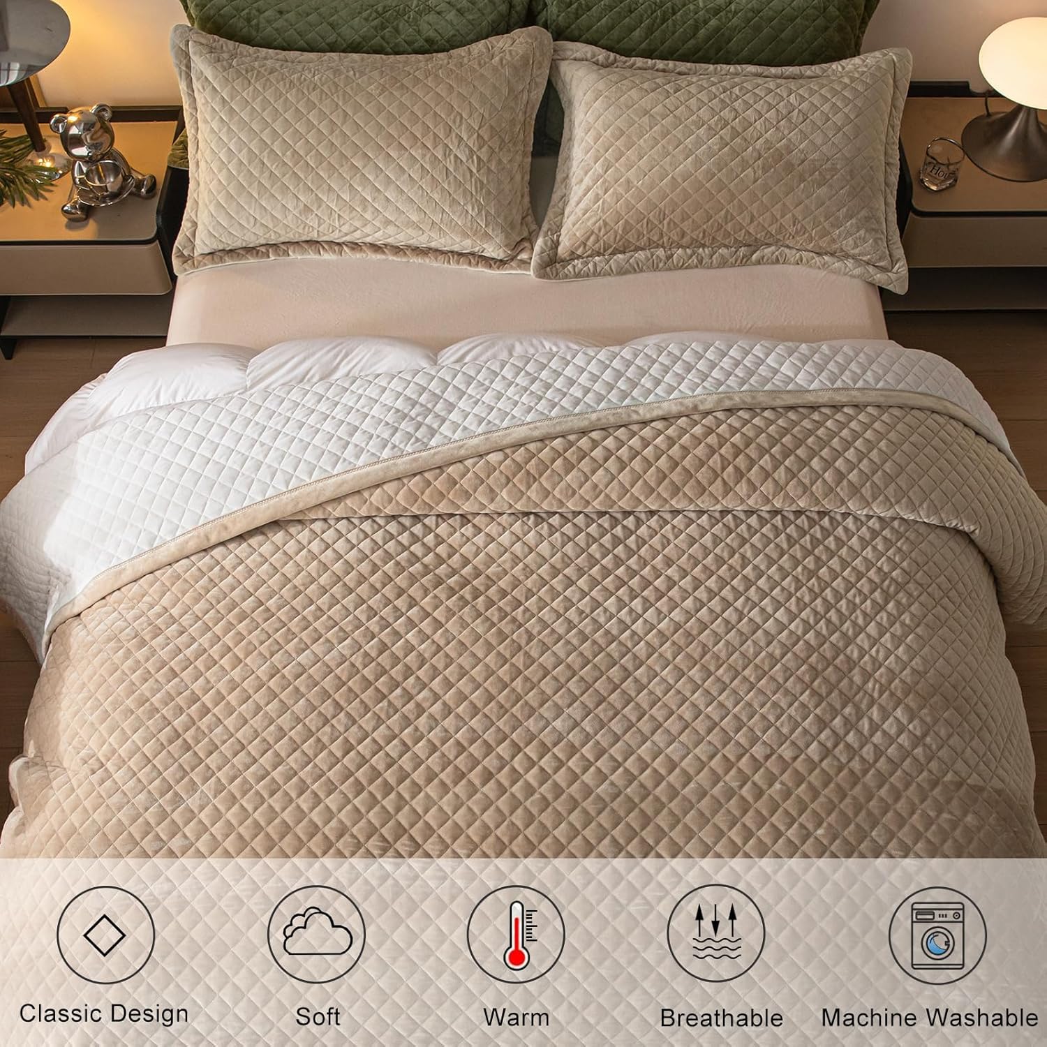 tohrisa Queen Size Velvet Quilt Set 3-Piece