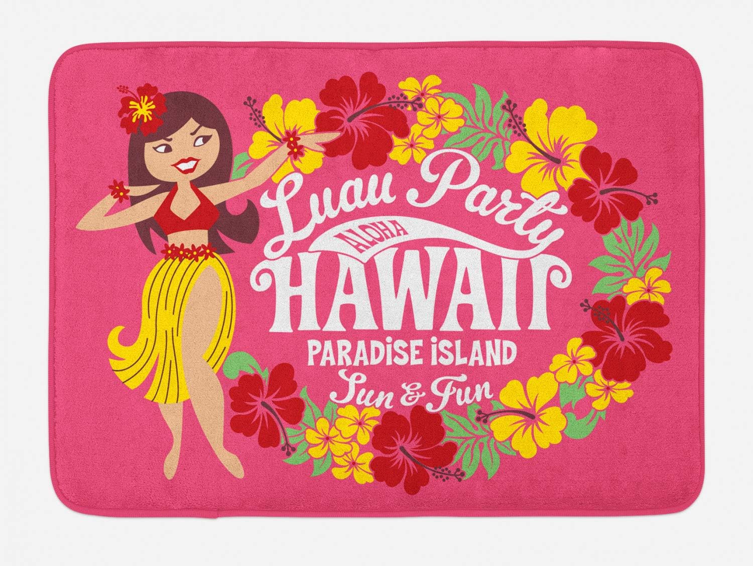Ambesonne Hula Girl Bath Mat - Hot Pink Mustard