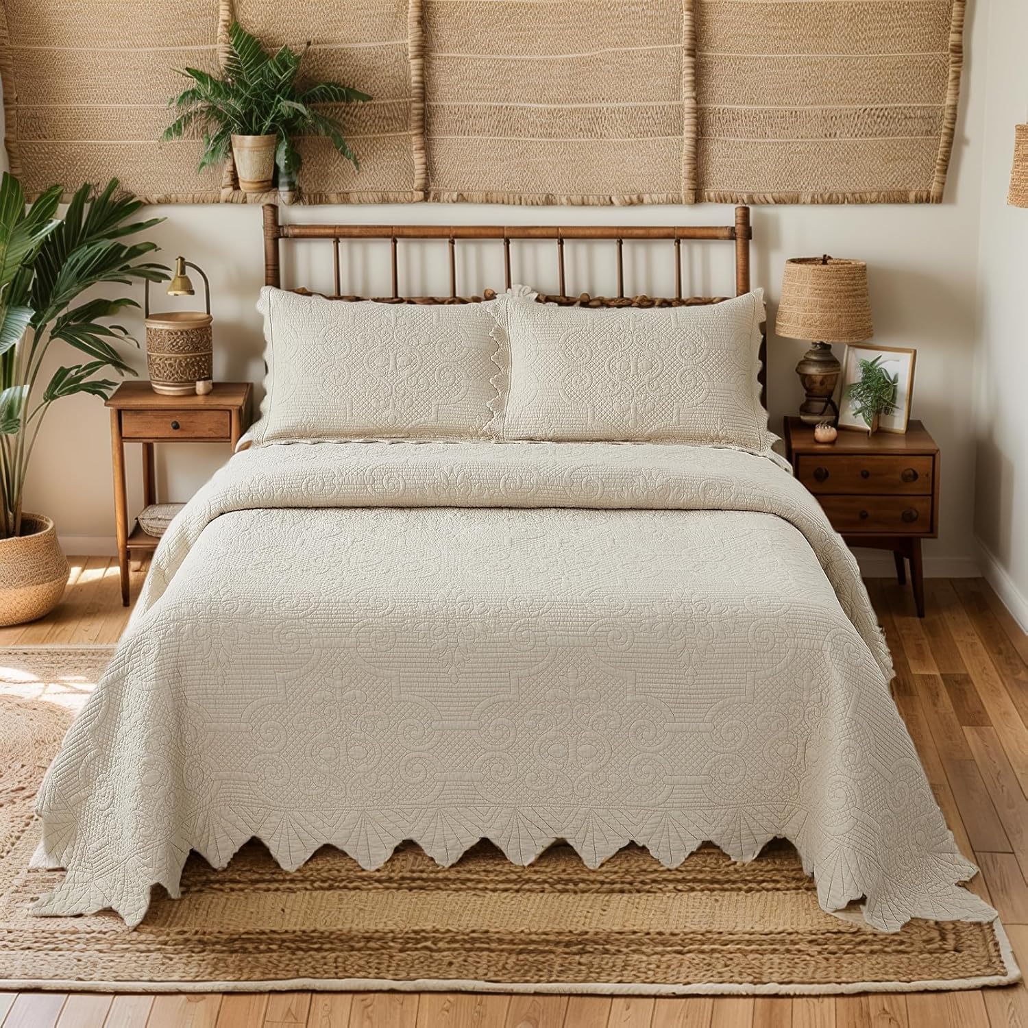 Brandream Beige Quilt Set King Size 3Pcs
