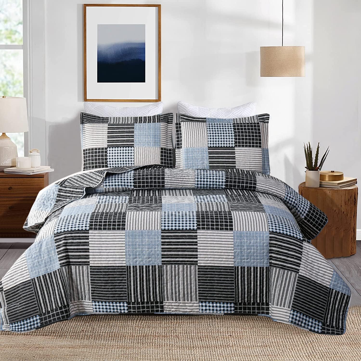 Ycosy Plaid Quilt Set Full Queen with 2 Pillow Shams