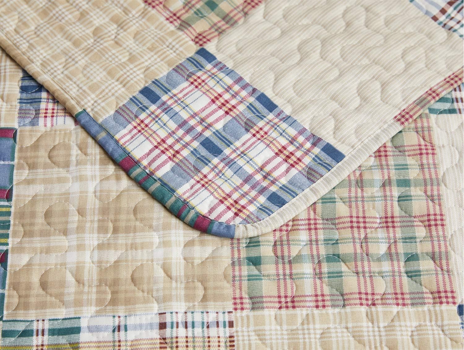 Hailea Beige Plaid Quilt Set Full Queen