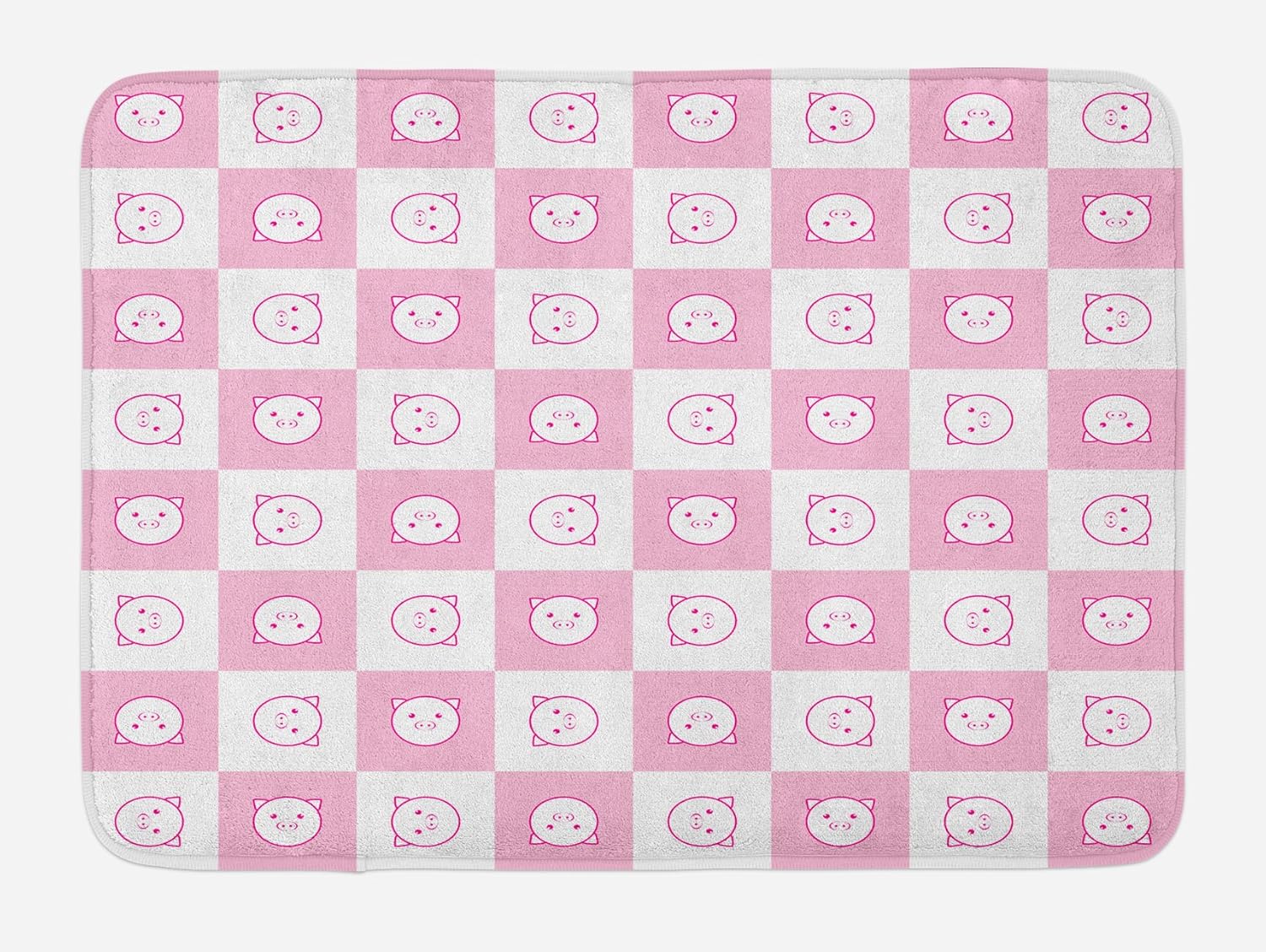 Ambesonne Checkered Bath Mat with Happy Piggy Faces 1