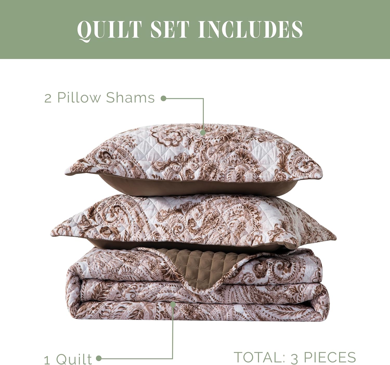 Elegant Comfort 3-Piece Reversible Paisley Quilt Set