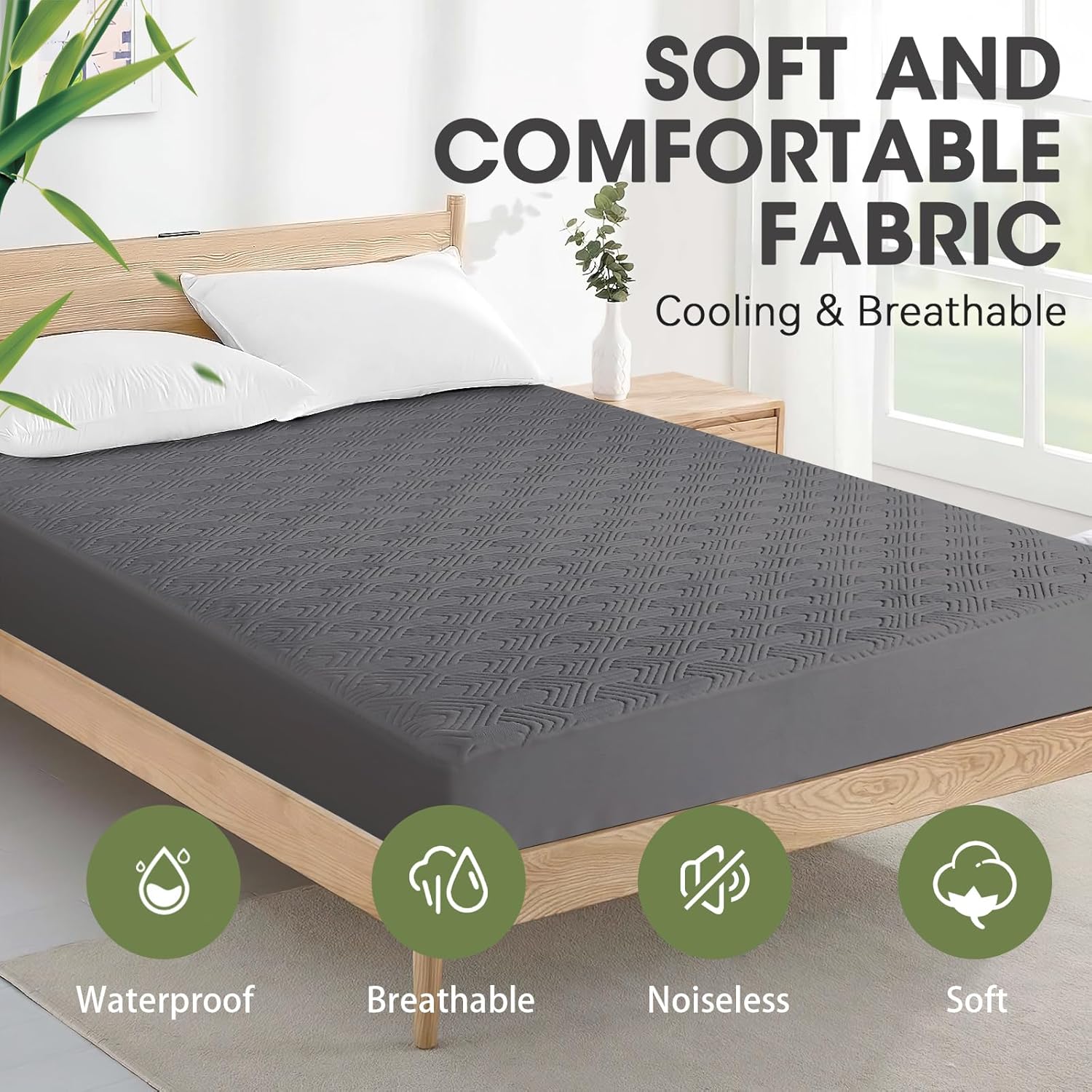 HYLEORY Twin XL Waterproof Mattress Protector - Bamboo Viscose Cooling Pad Cover