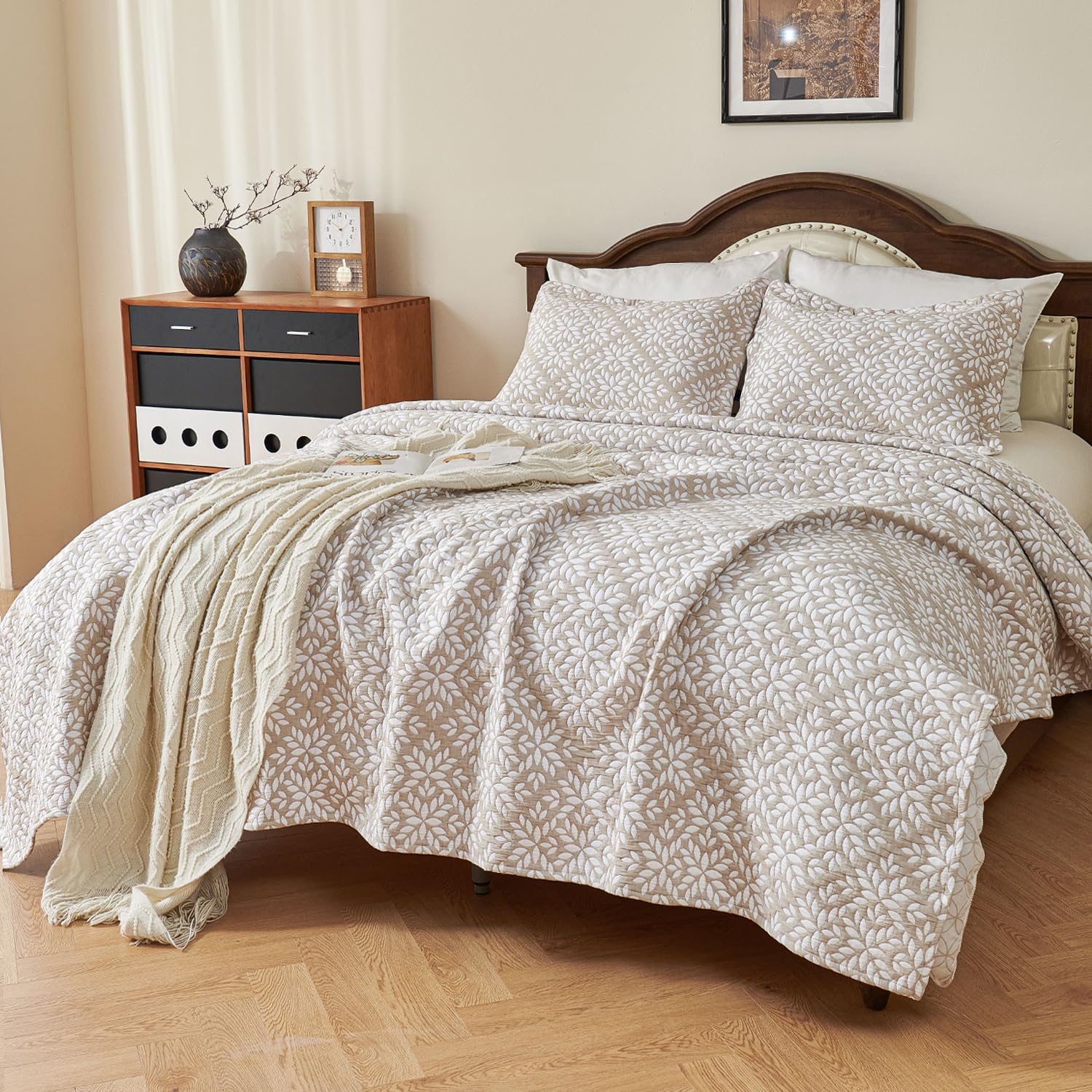 EVENHUG Reversible Leaf Cotton Quilt Set King Size