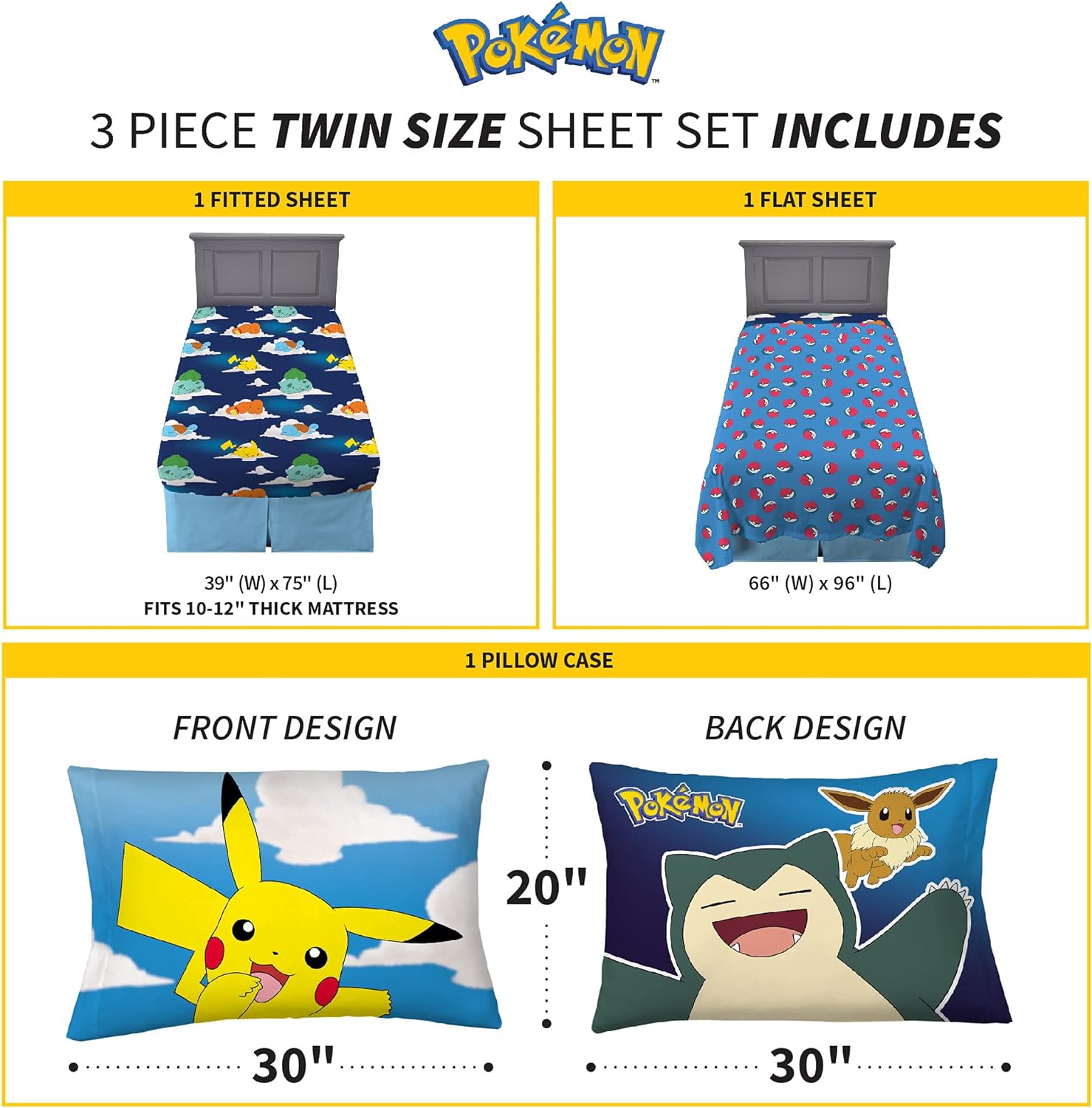 Pokemon Anime Kids Bedding Microfiber Sheet Set Twin