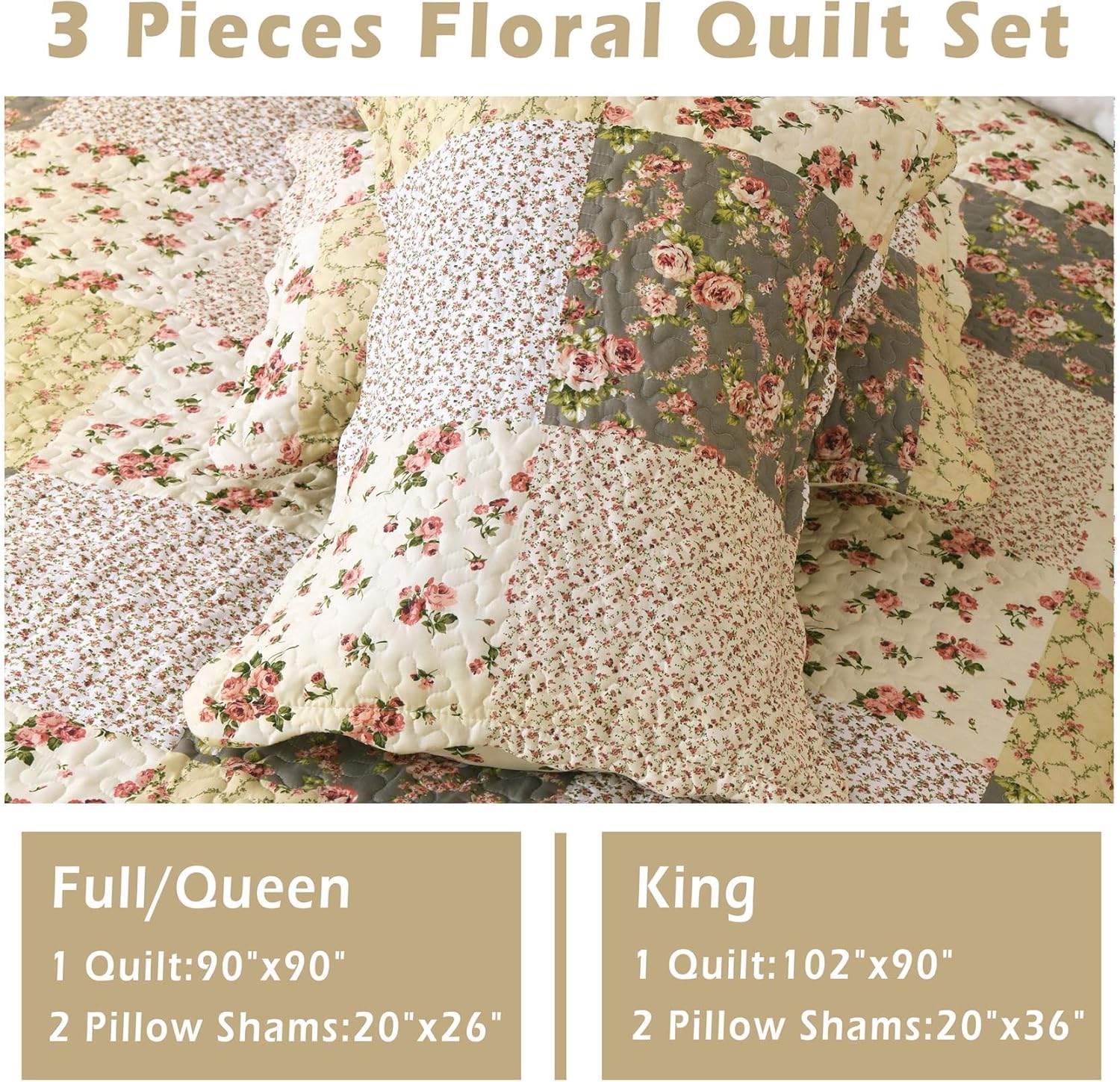 Cmfshape Romantic Patchwork Quilt Set Queen Size
