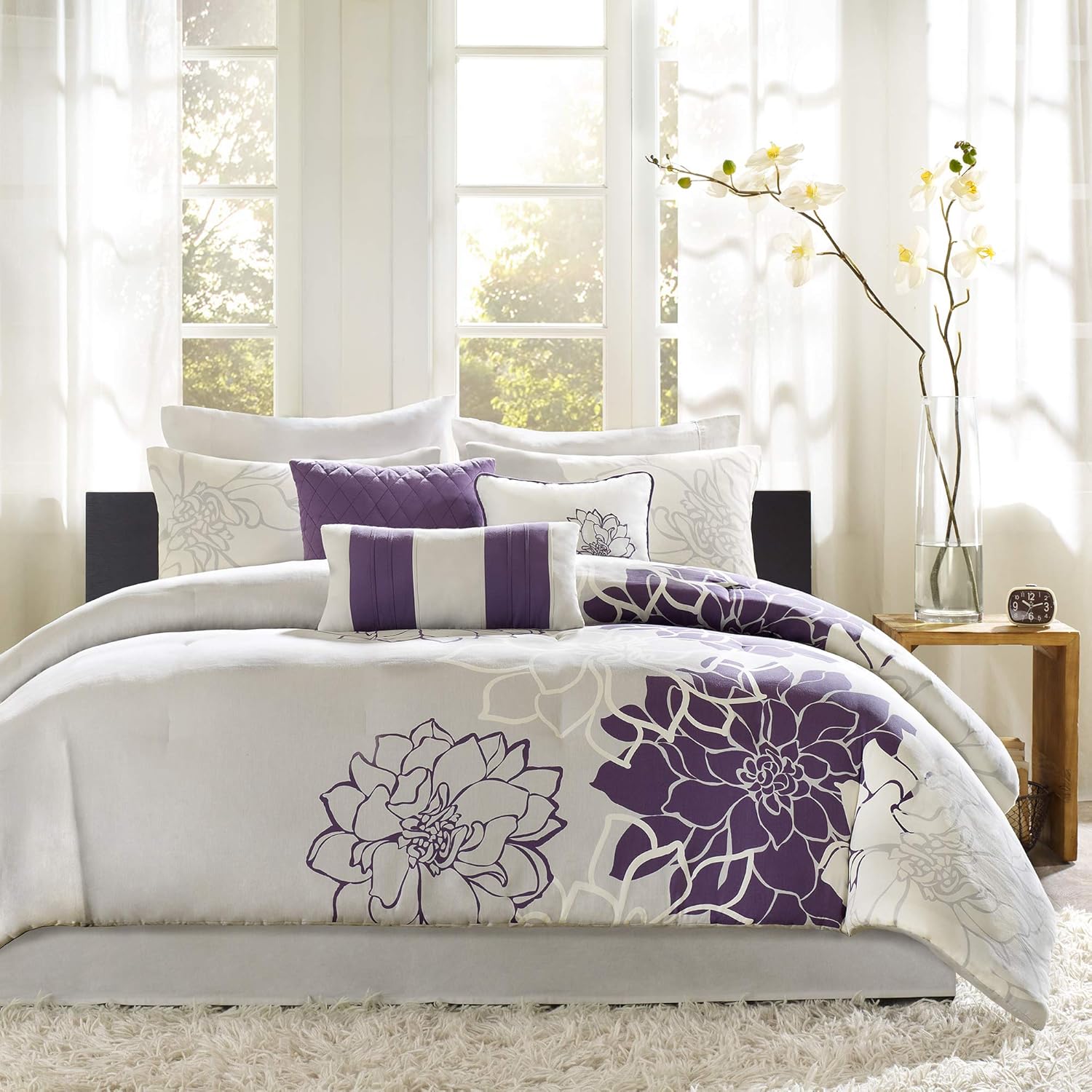 Madison Park Lola Sateen Cotton Comforter Set - 6 Piece Grey Purple