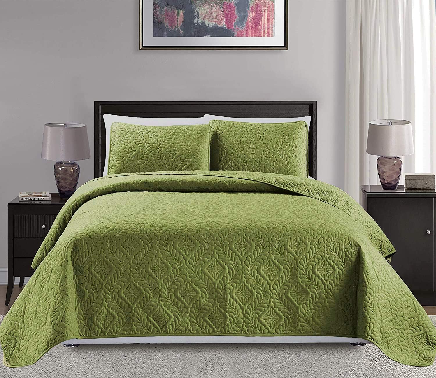 MK Home 3pc FullQueen Over Size Diamond Bed Cover Set