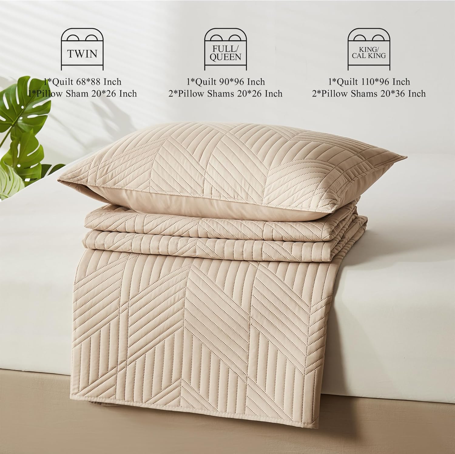 Davulos Reversible Microfiber Quilt Set Beige