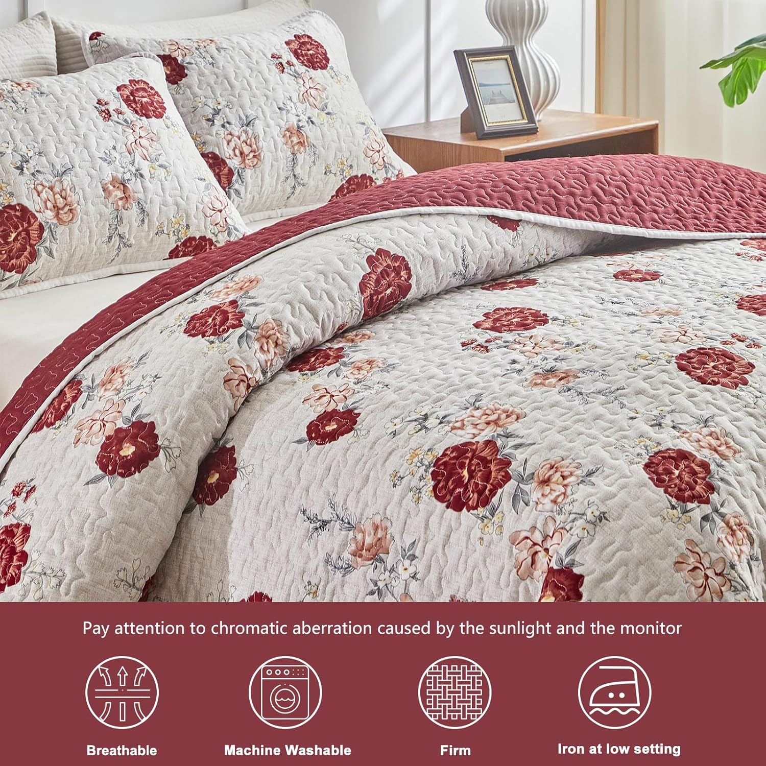 Shxime Floral Quilt Set 3 Pieces Queen Size