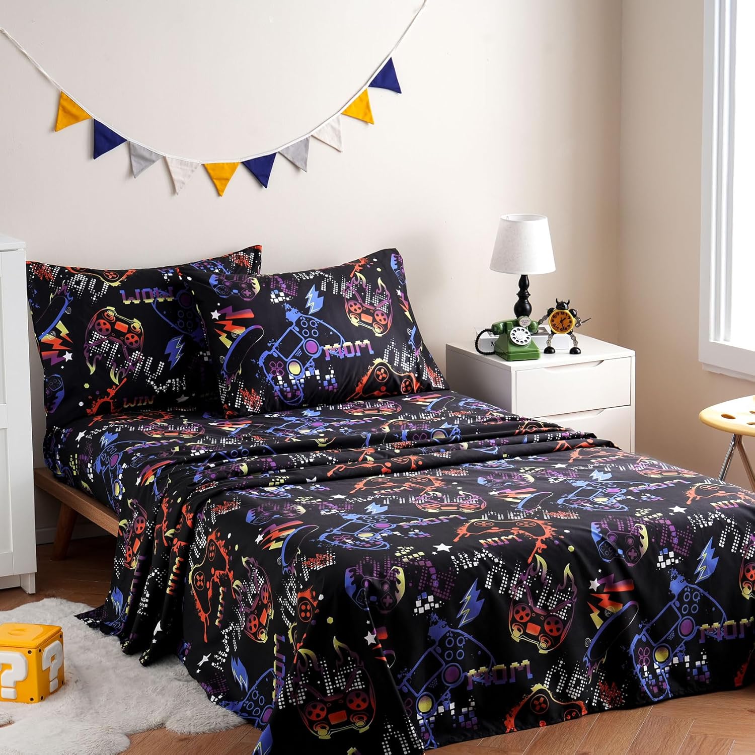 JSD Black Gaming Sheet Set Twin Size 3 Piece