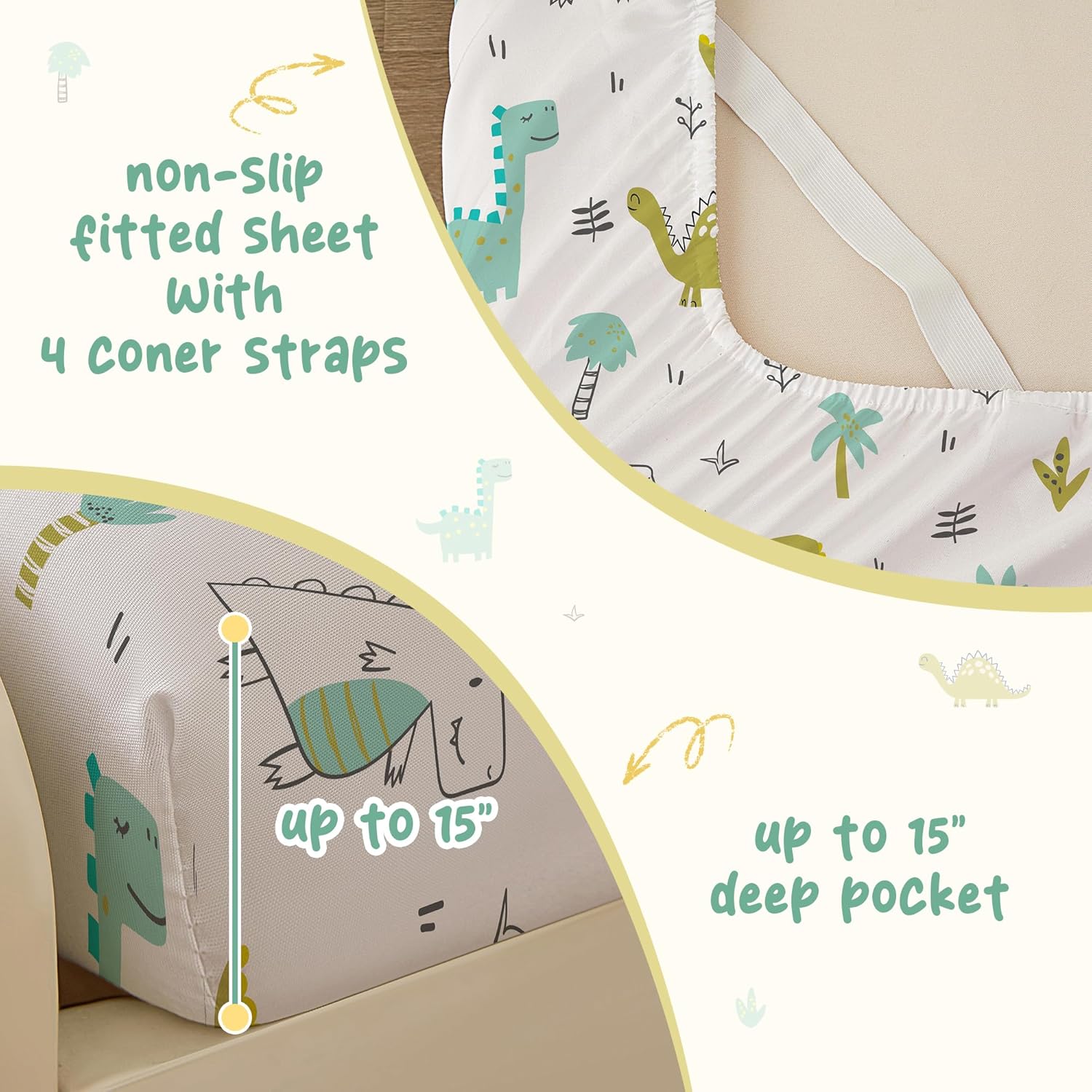 Bedmoon Dinosaur Print Twin Bed Sheet Set for Kids
