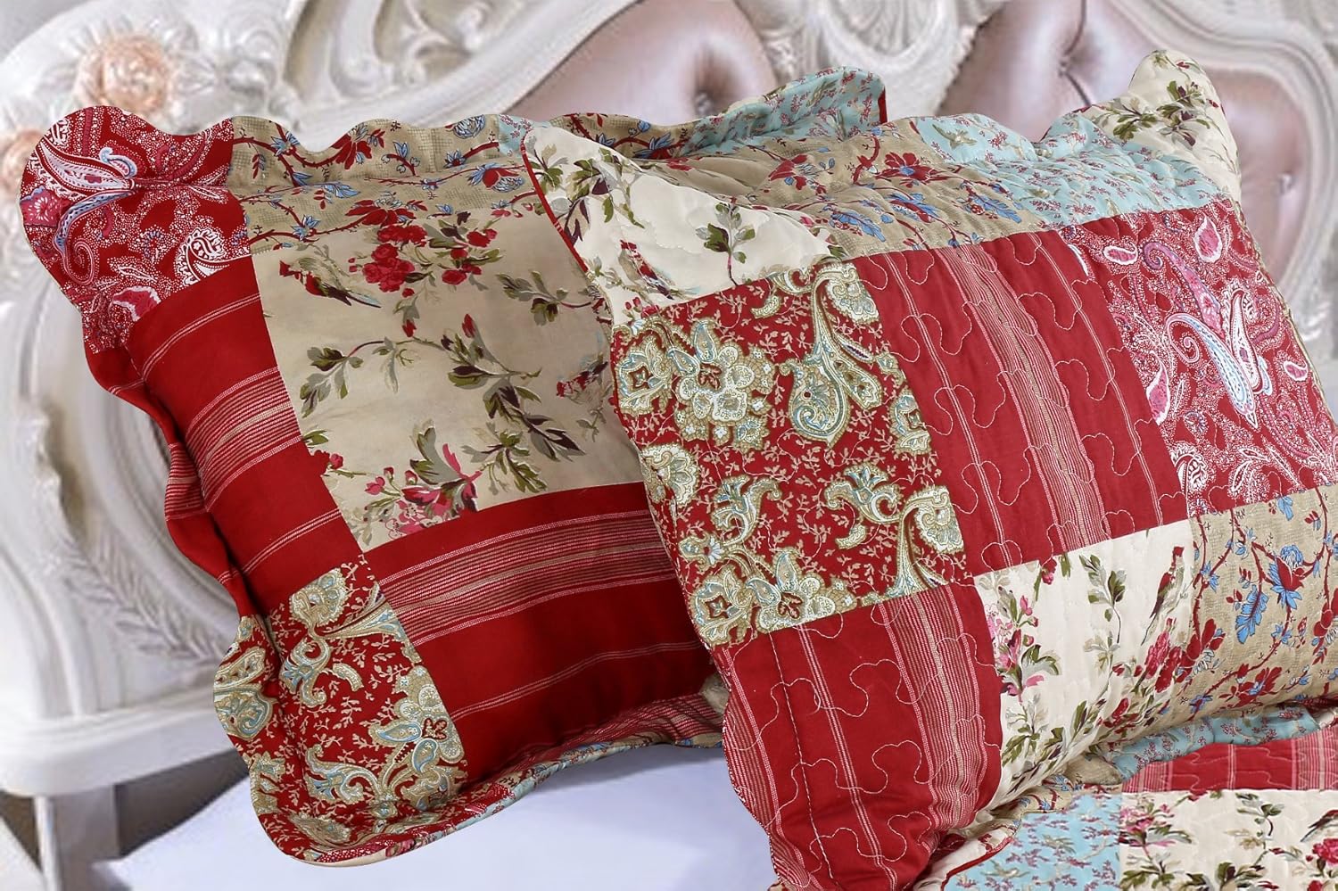 English Roses Quilt Set Reversible 3PC FullQueen Size