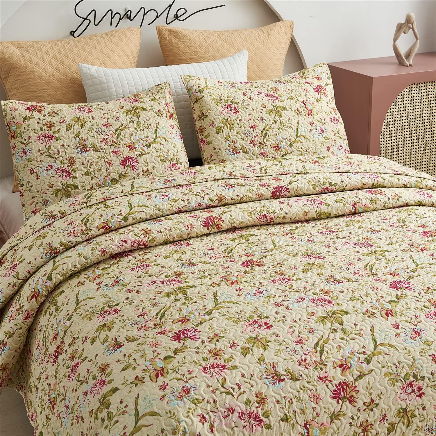 MERRY HOME Quilt Set - 3-Piece Boho Reversible Bedding Set King