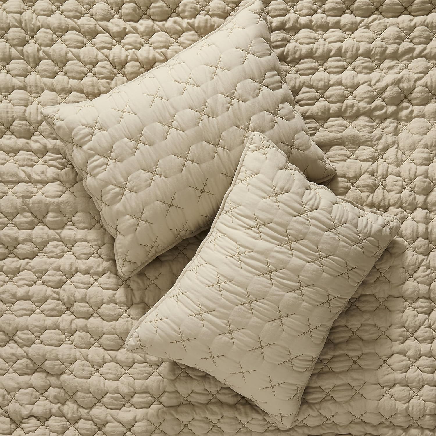 HomeSerene Beige King Quilt Set with 2 Shams