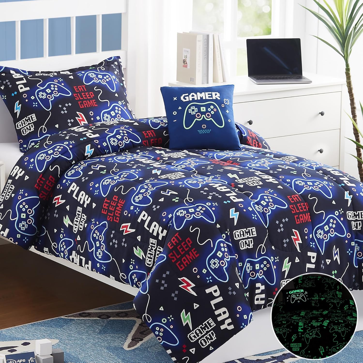 Glow in The Dark Gamer Comforter Set for Kids