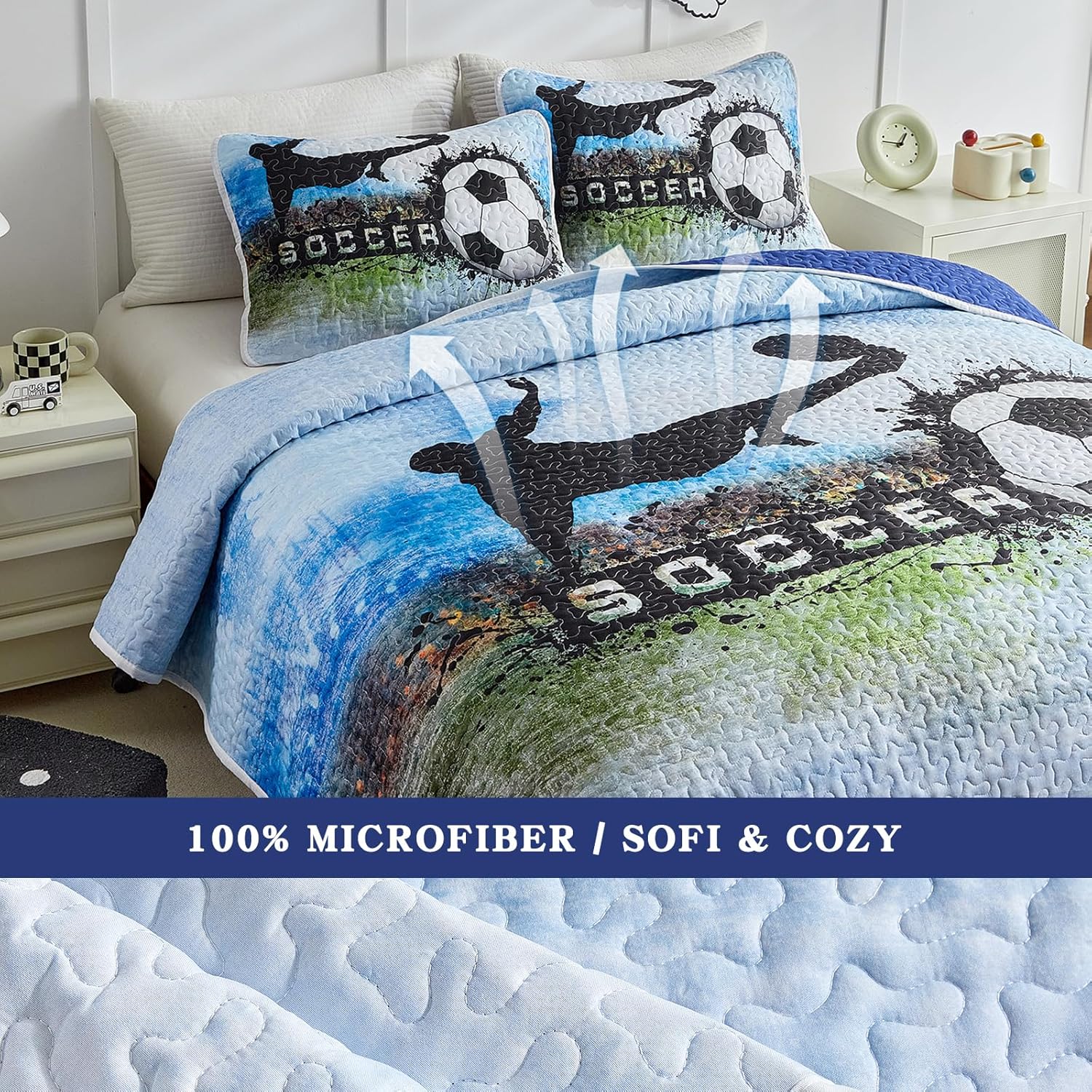 UOZZI BEDDING Boys Quilt Set Summer Breathable Microfiber