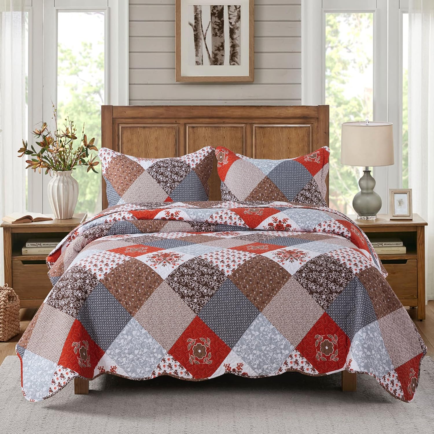 Travan Floral Printed Quilt Set Queen Size