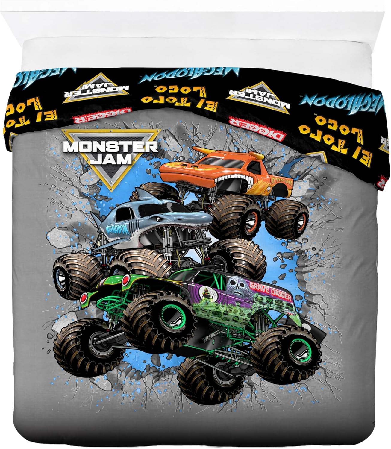 Jay Franco Duvet Cover Set Monster Jam Kids Bedding 3 Piece Grey