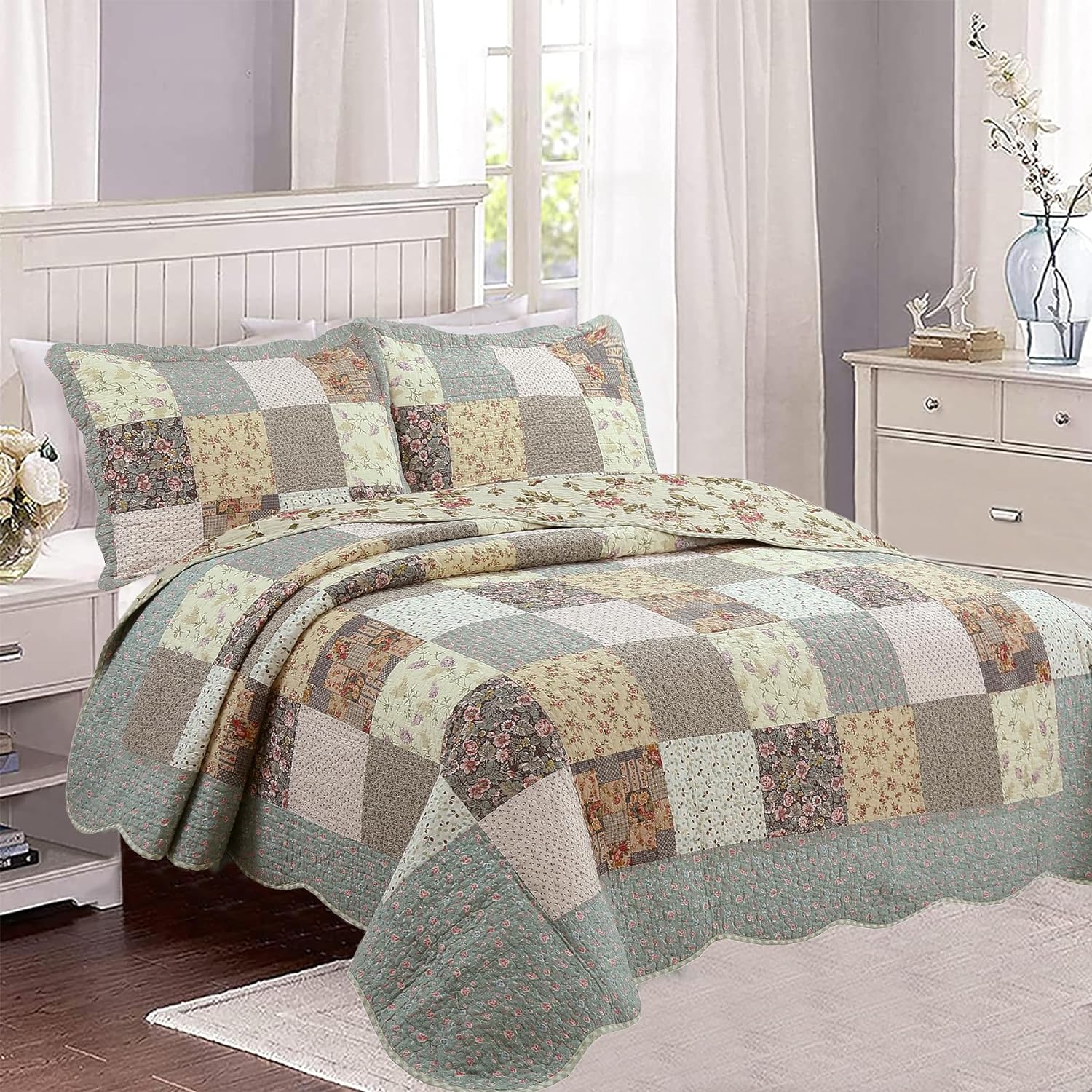 Cozy Line 100 Cotton Reversible Quilt Bedding Set King 3 Piece