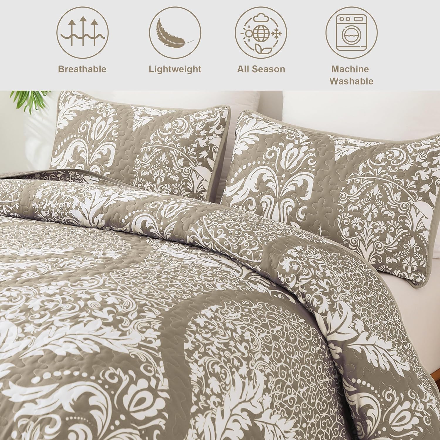 Boho Beige Quilt Set King Size 3 Pieces