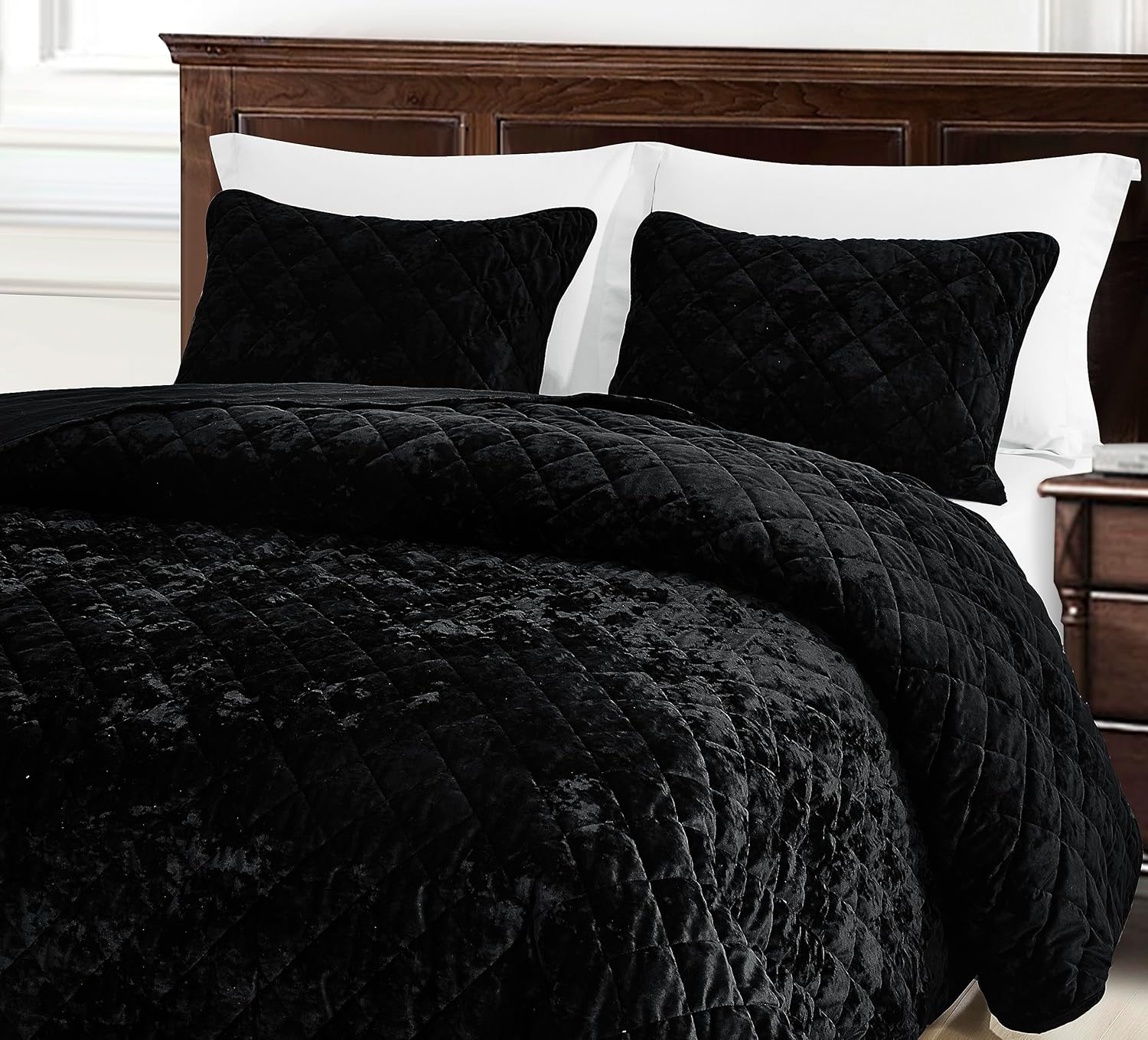 Chezmoi Lux Black Velvet Quilt King Set