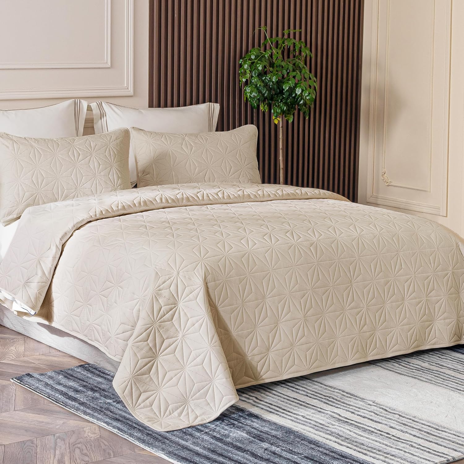 Whale Flotilla Twin Quilt Bedding Set with Geometric Star Pattern