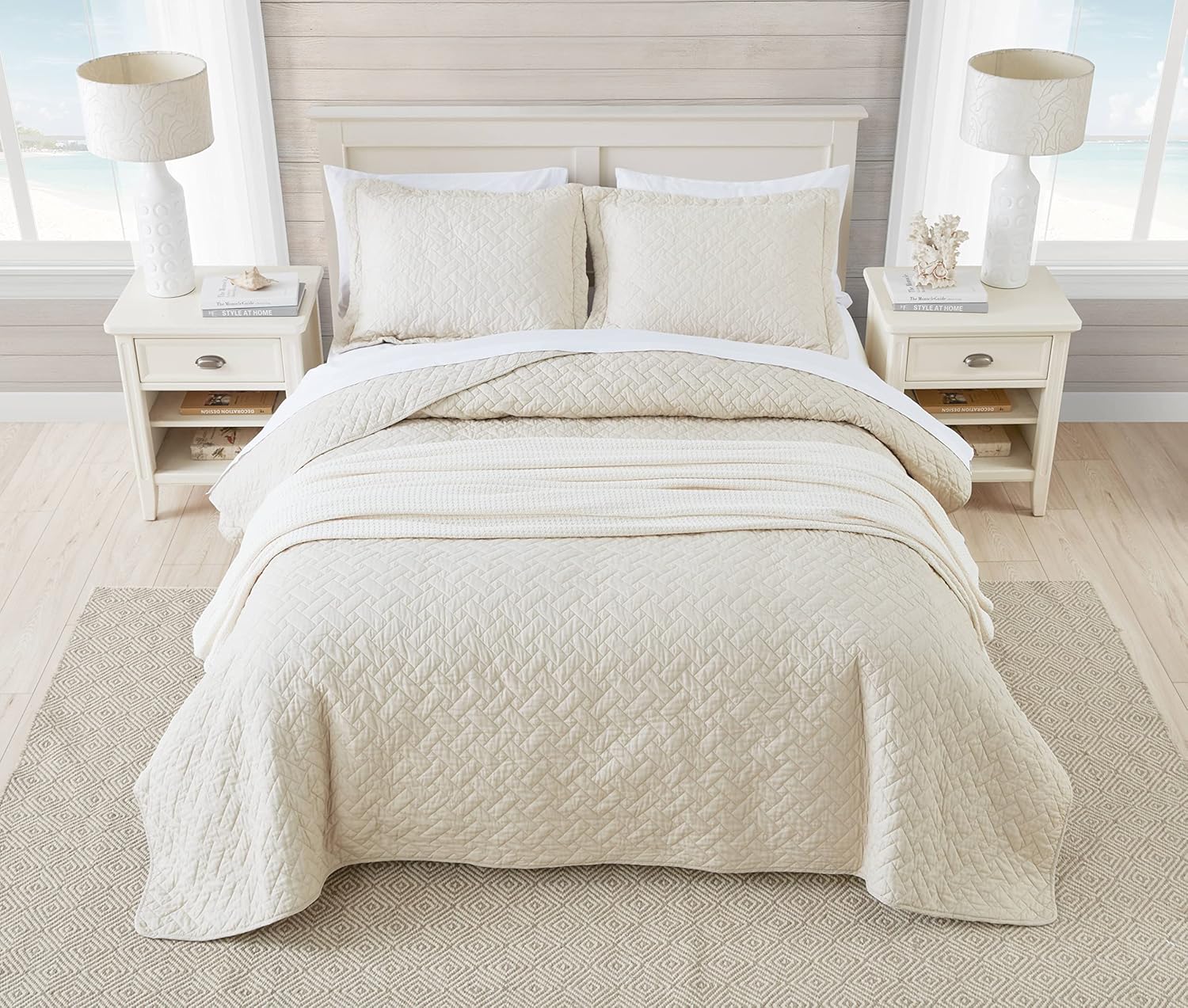 Tommy Bahama Queen Quilt Set Chevron Dune 1