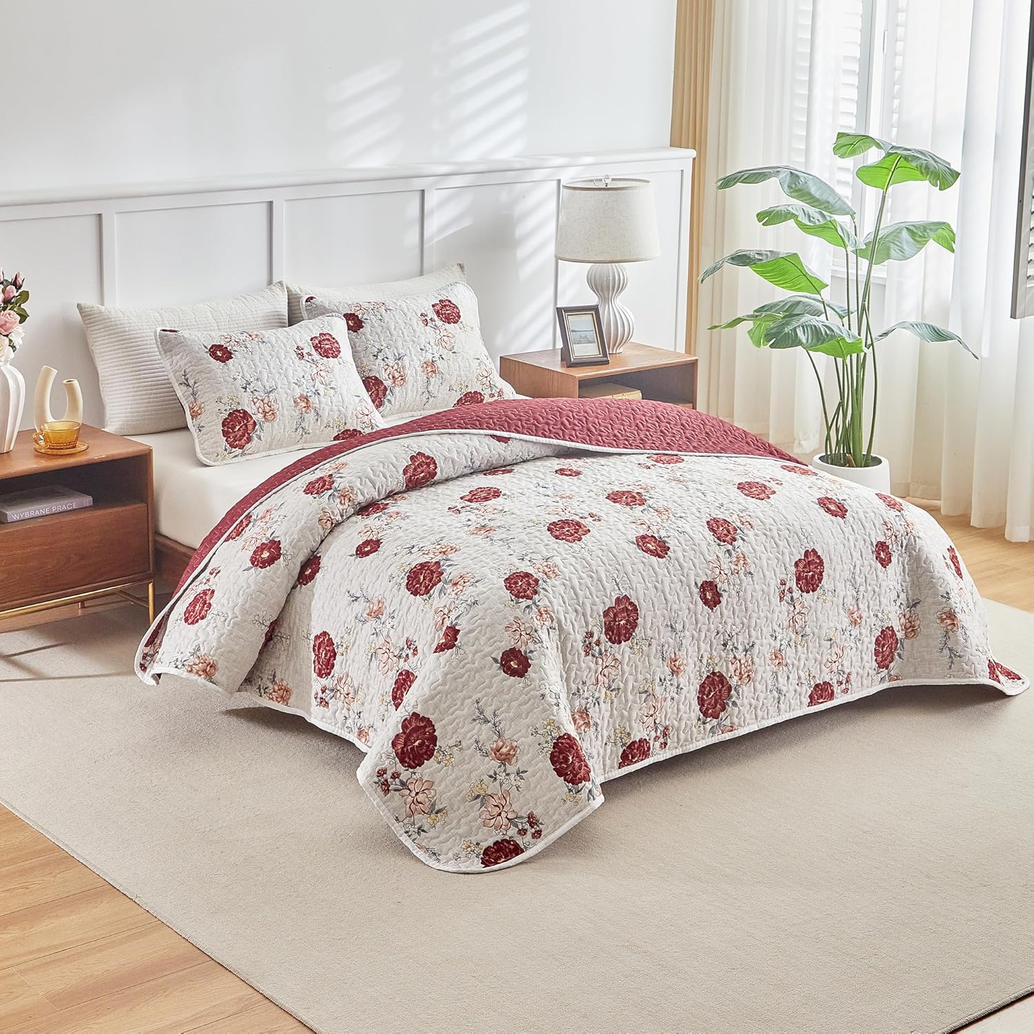 Shxime Floral Quilt Set 3 Pieces Queen Size
