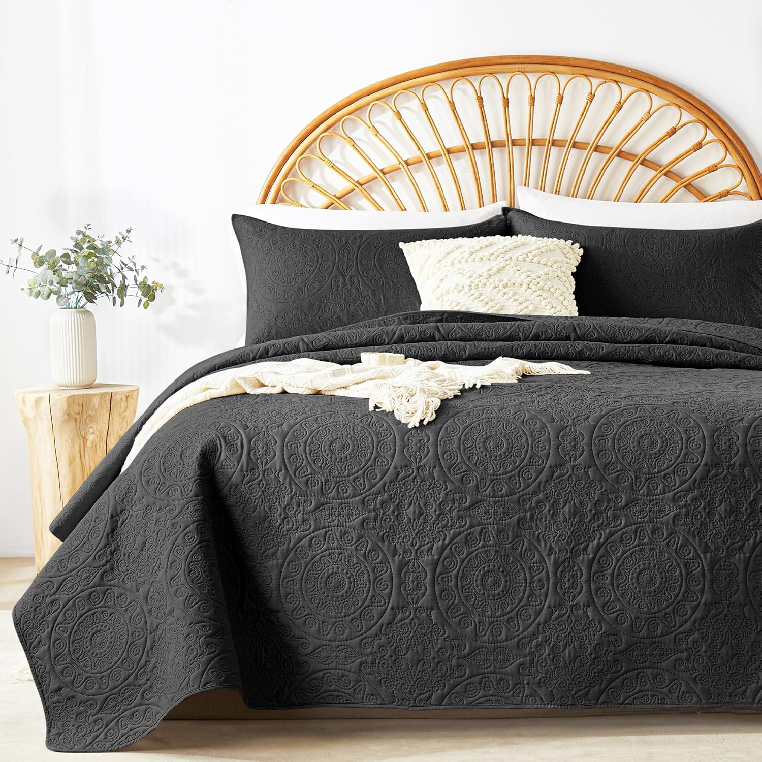 WURUIBO Black Quilt Set Queen Size Bedding