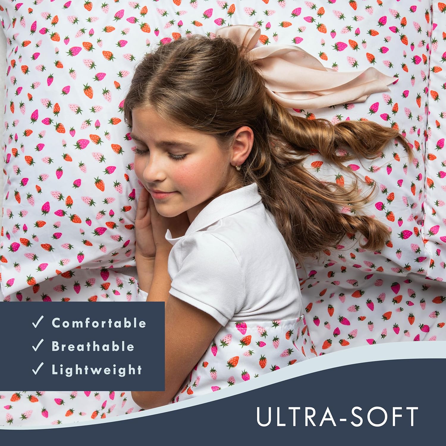 Strawberries Kids Full Size Bed Sheet Set 4 Piece