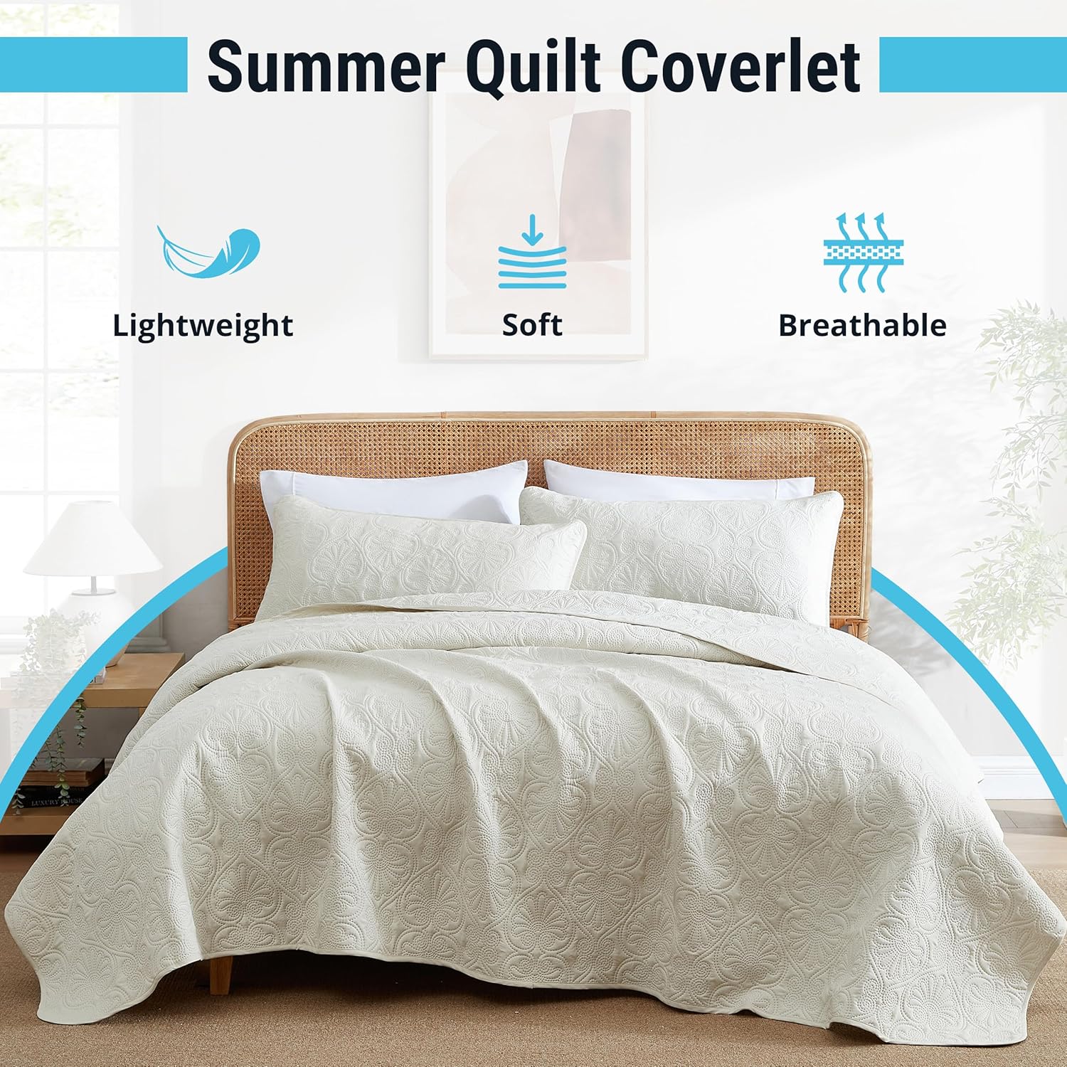 HLCME Benji Quilt Set 3 Piece Full Queen Beige