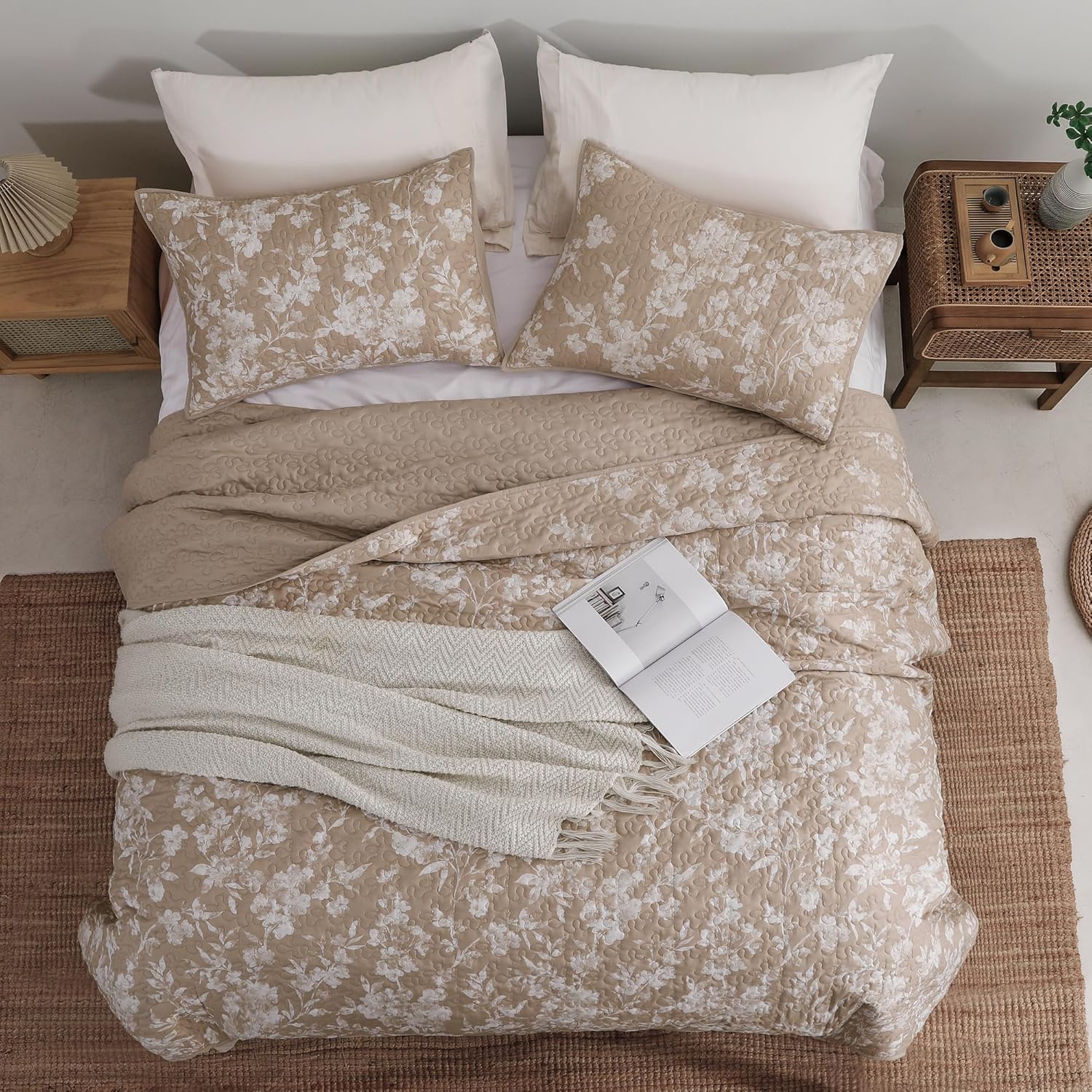 SHALALA Floral Quilt Set Queen Size Reversible
